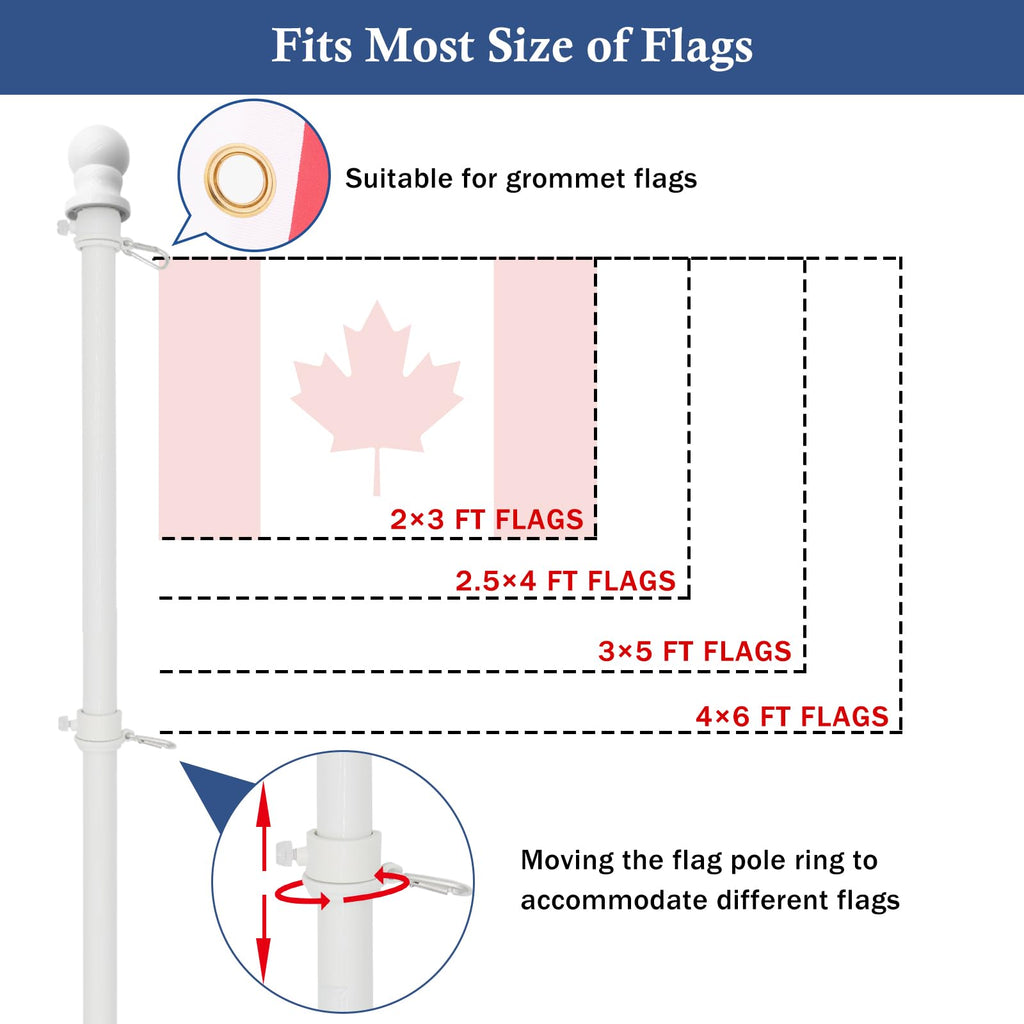 NQ Outdoor Flag Pole with Holder for Outside House,5FT Stainless Steel Wall Mounted Flag Pole Kit with Bracket,Flagpole for Porch Yard or Commercial (White)