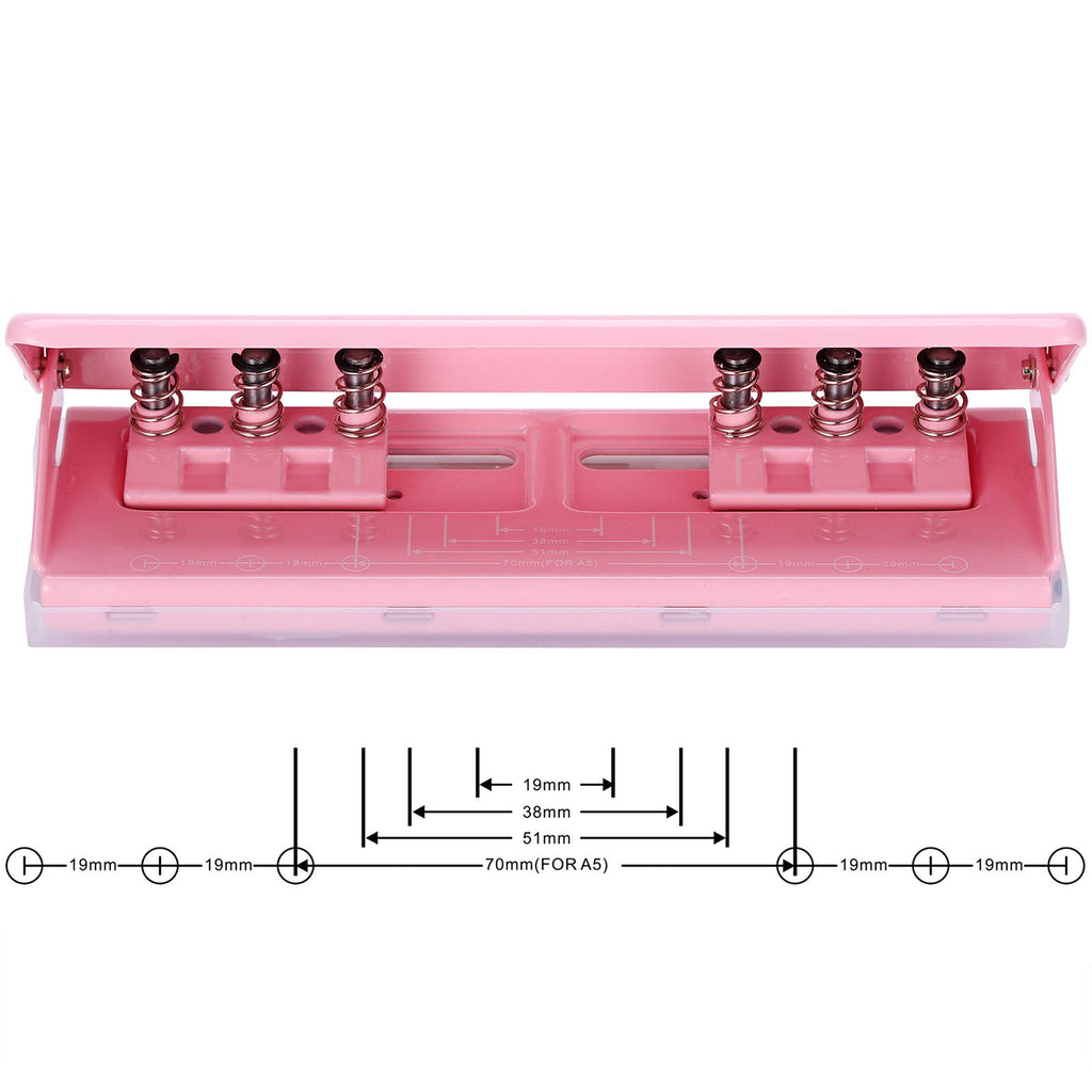 WORKLION Adjustable 6 Hole Punch: Metal Six Hole Puncher for Planners and 6-Ring Binders with 6 Sheet Capacity for A4 / A5 / A6 / Personal/Pocket Size (Pink)