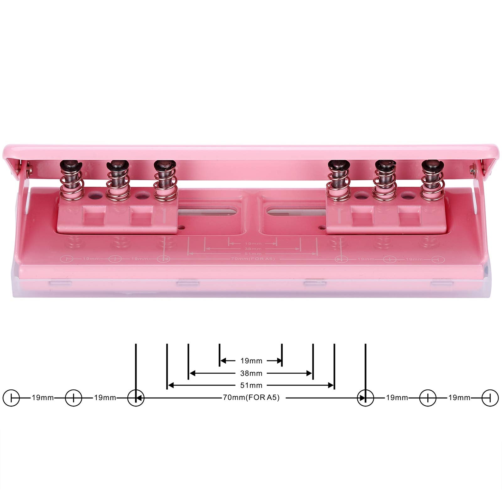 WORKLION Adjustable 6 Hole Punch: Metal Six Hole Puncher for Planners and 6-Ring Binders with 6 Sheet Capacity for A4 / A5 / A6 / Personal/Pocket Size (Pink)
