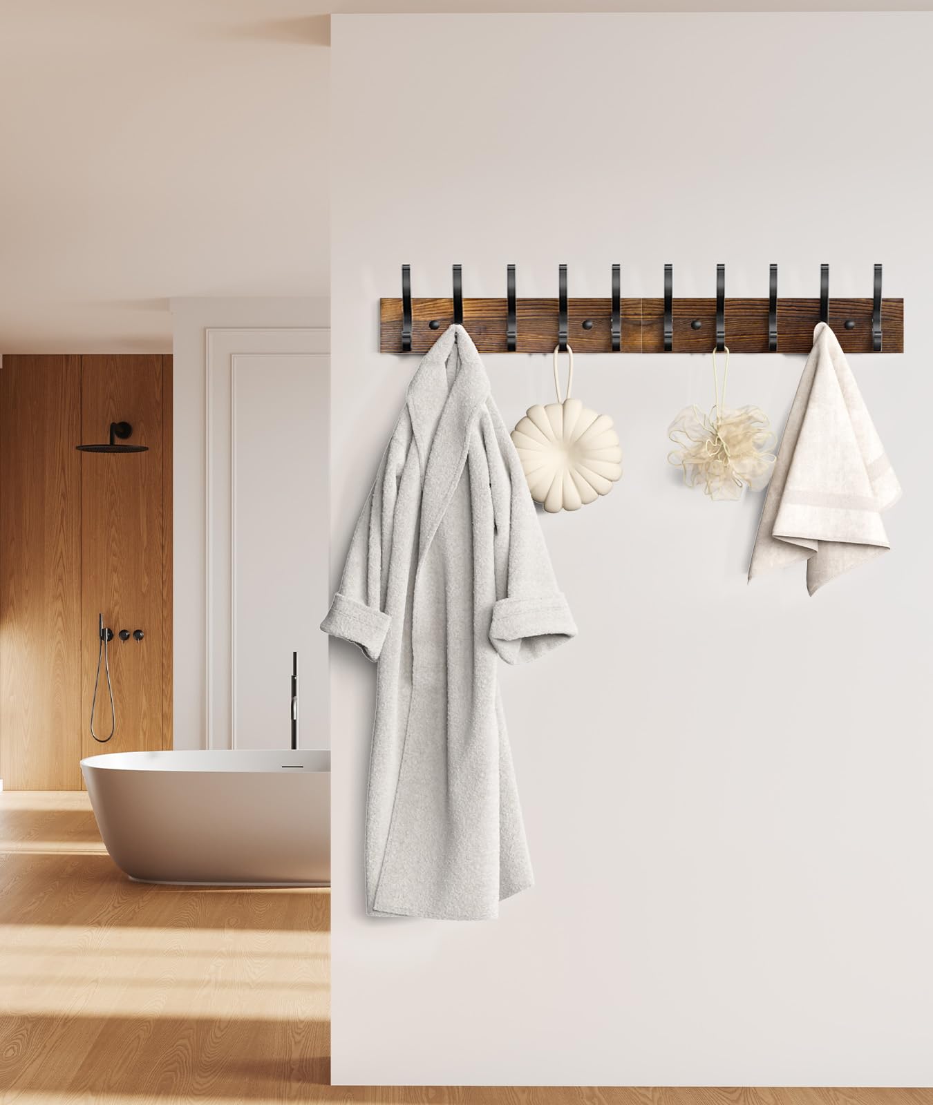 Optish 2 Pack Wooden Coat Rack Wall Mount, 16.1" Rustic Coat Hanger Hooks Wall Mount, Wall Coat Rack for Hat, Clothes, Bags, Jacket - Brown