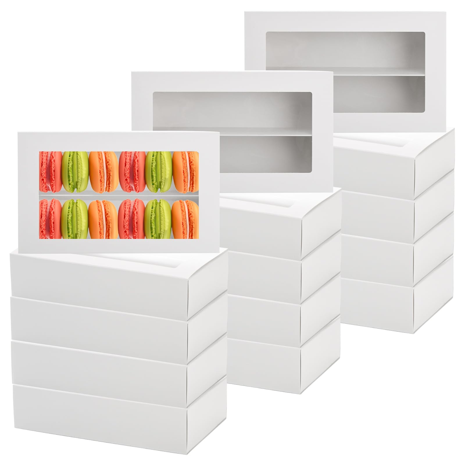 Dicunoy 30 Pack Macaron Boxes for 12, Macaron Gift Packaging Box with Clear Window, White Bakery Boxes, Cookie Packaging Box for Strawberry Gift, Chocolate, Truffles Cake, Desserts, Mini Cupcakes, Muffins