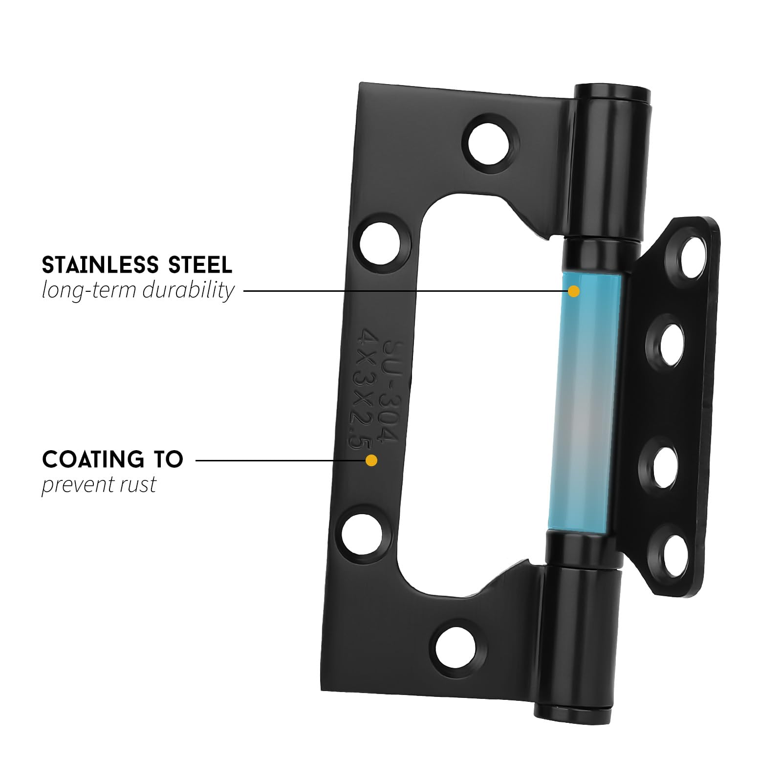 goldenwarm 6 Pack 4x3 inch Non Mortise Door Hinges Matte Black Door Hinges Door Hardware Stainless Steel Hinges, Easy Installation, 2mm Thickness