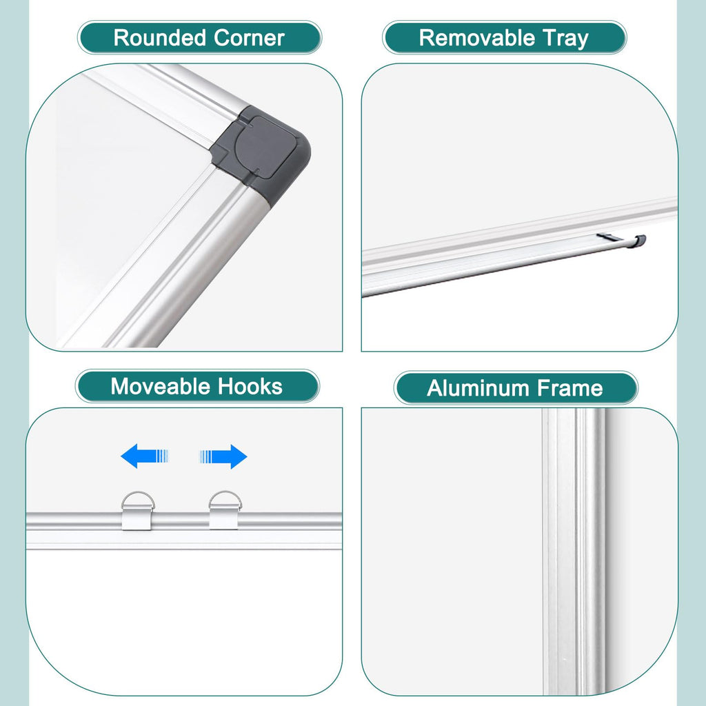 Double-Sided Magnetic Whiteboard for Wall 24 x 18 Inch, Large Dry Erase Board with Silver Aluminum Frame, Horizontal Vertical Hanging with Hole-Free Hooks, Complete 14-Piece Accessory Kit