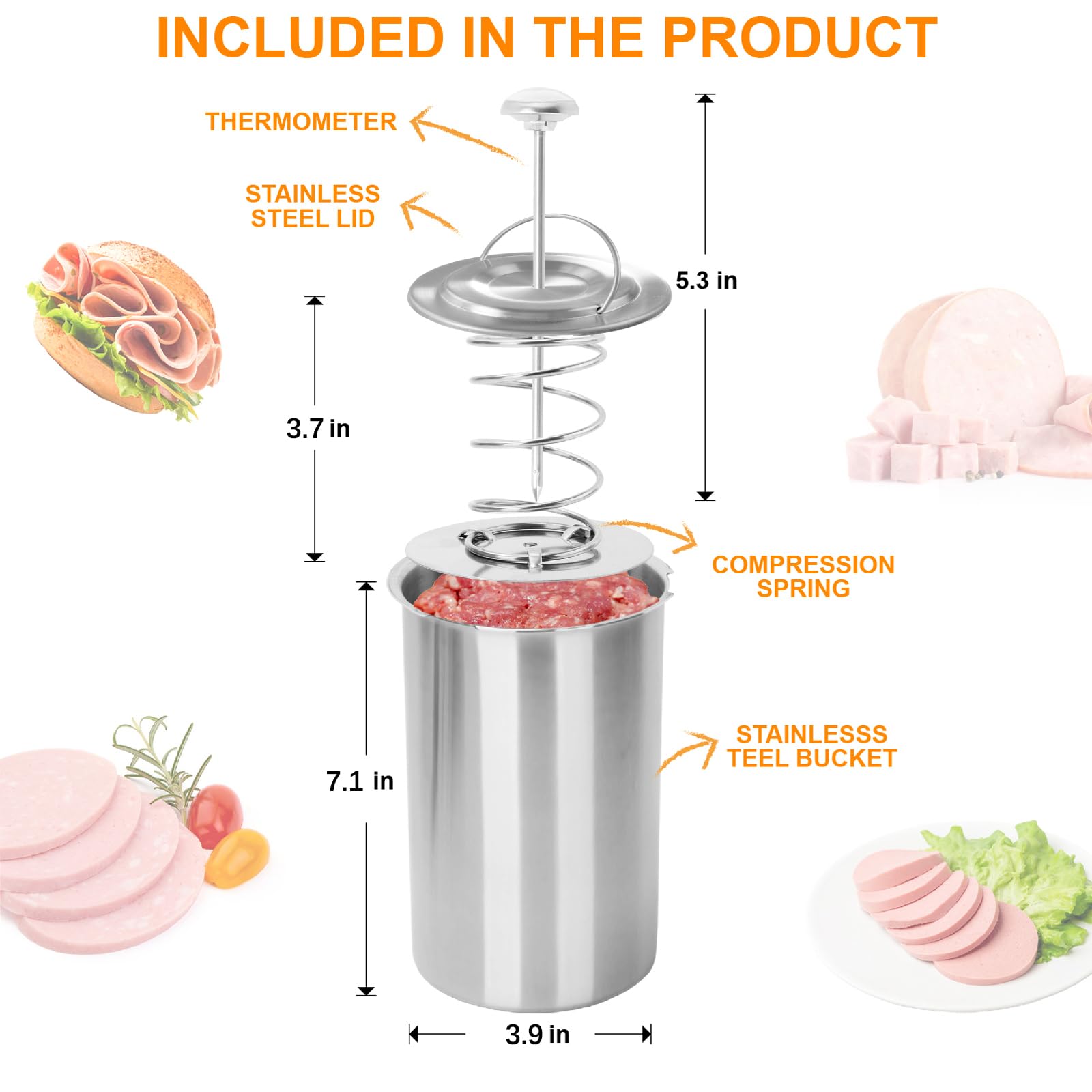 Joyeee Ham Maker - Stainless Steel Round Shape Deli Meat Press Maker Machine for Making Healthy Homemade Meat Sandwich, Seafood Meat Poultry Patty Gourmet Cooking Tools