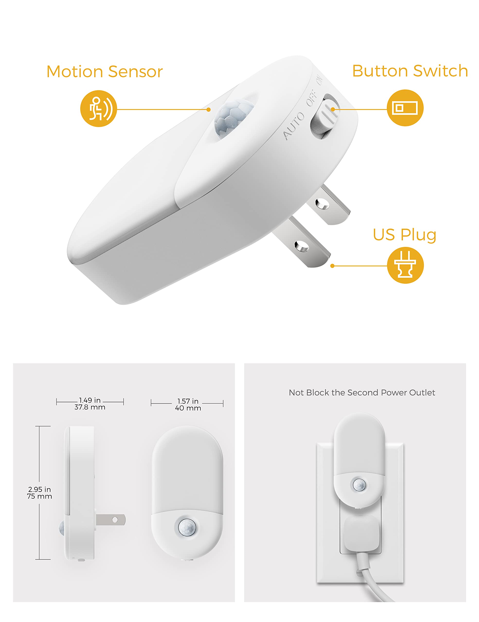 L LOHAS LED Motion Sensor Night Light, 2 Pack, Motion Activated Night Light, Motion Sensor Night Lights Plug into Wall, 3000K Warm White, Adjustable Brightness, for Kids Adult Bathroom Bedroom