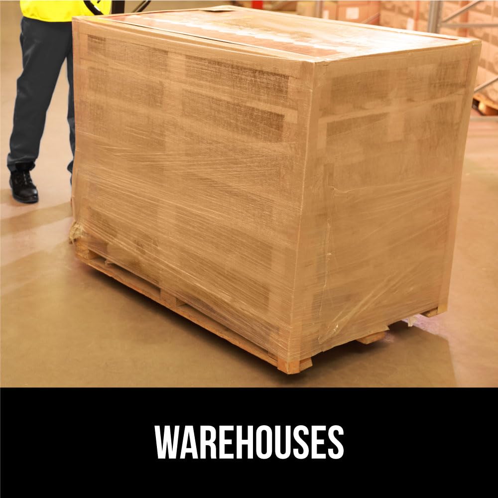 GORILLA GRIP 500% Stretch Film Heavy Duty Plastic, 500ft Shrink Wrap Roll 10" Puncture Resistant, Industrial Strength for Shipping, Pallet Storing, Moving, Packing Furniture Protection 1 Pack Clear