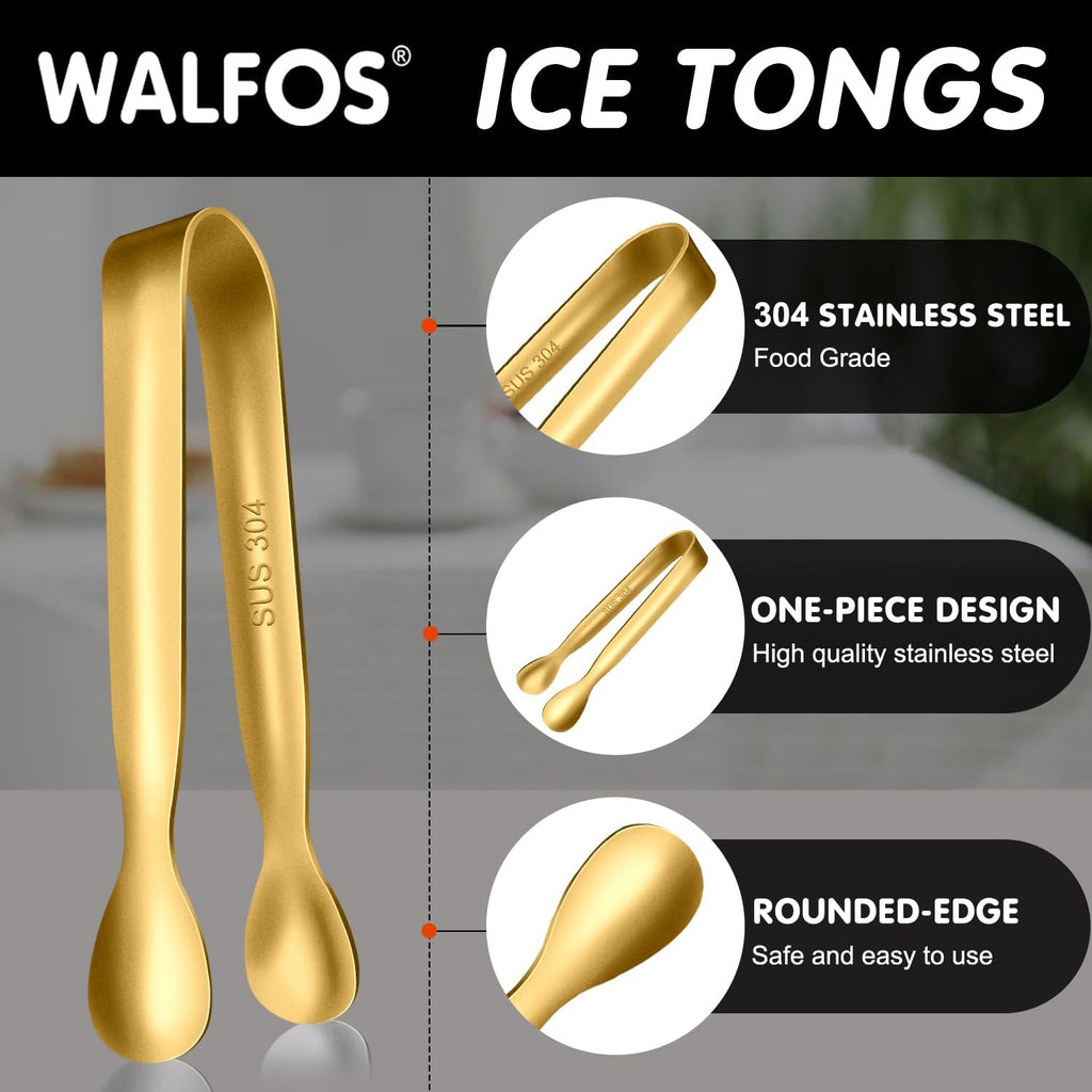 Walfos 12 Pcs Mini Gold Tongs, 4.25" Small Serving Tongs, Stainless Steel Kitchen Tongs for Appetizers, Parties Catering, Sugar, Desserts, Tea Party, Coffee Bar