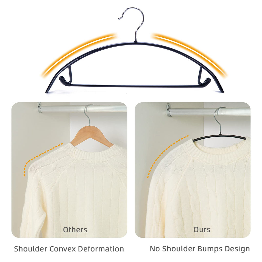 Nature Smile Non Slip PVC Coating Sweater Hangers,Dress Suit Coat Hangers,Shoulder Bump Free Golf T Shirts Clothes Hangers (Black Color 20 Pack)