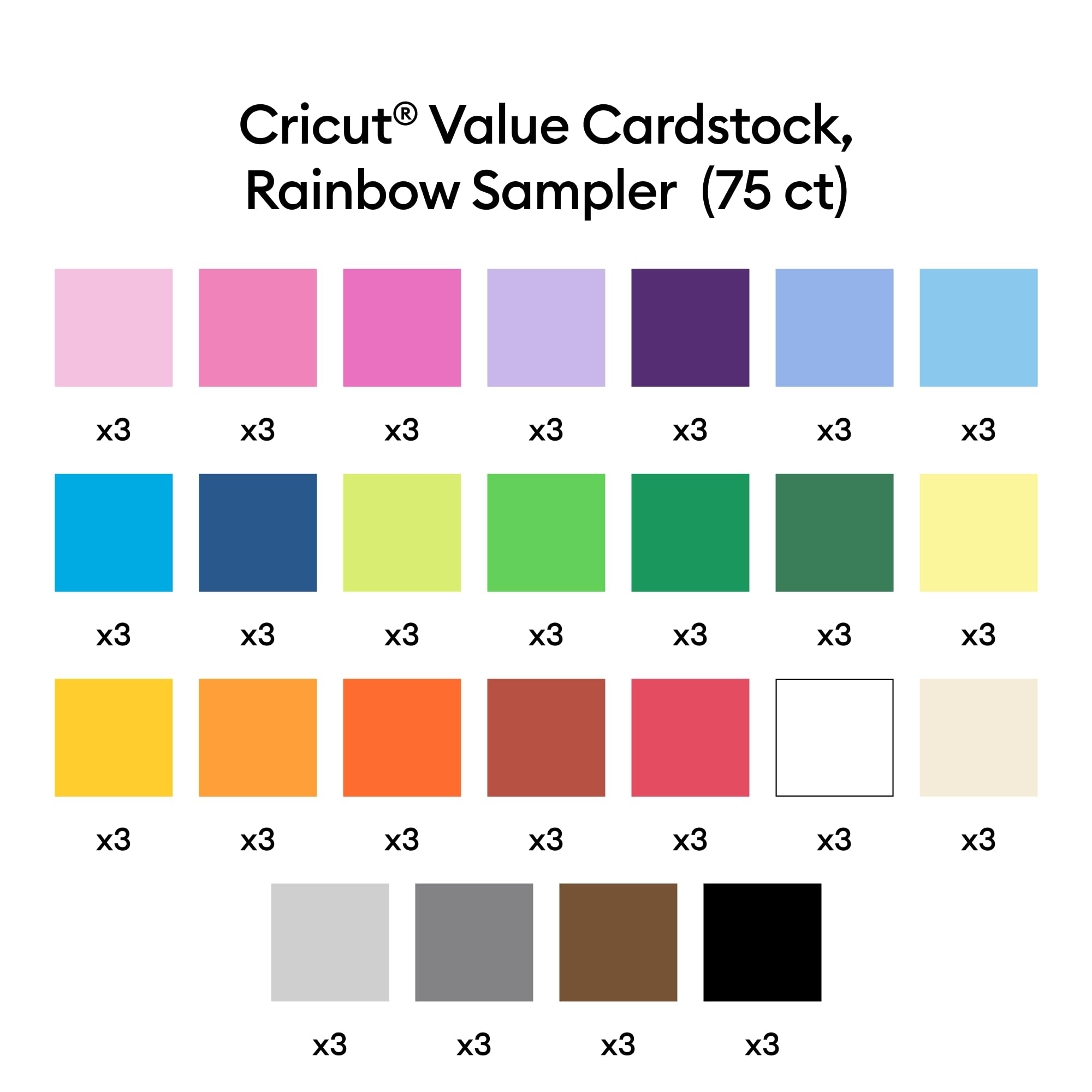 Cricut® Value Cardstock, Rainbow Sampler - 12 in x 12 in (75 Sheets)
