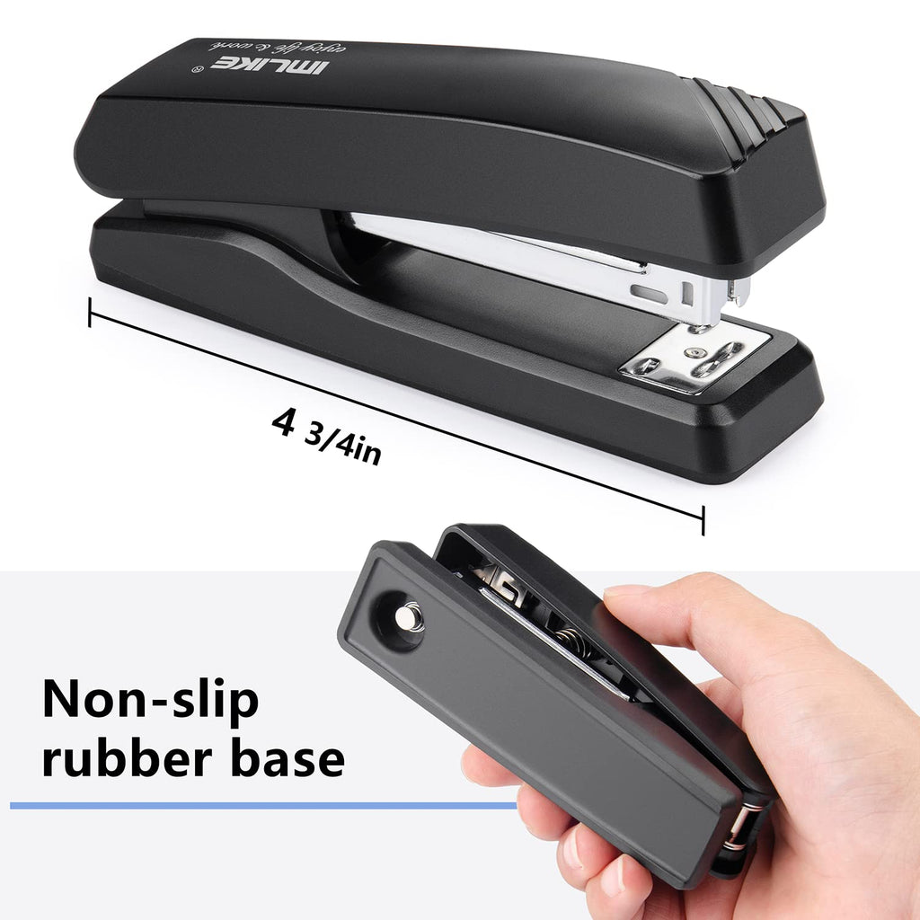 Desktop Office Stapler with 2000 Staples: IMLIKE Half Strip Desk Staplers, take 26/6 Staples 25 Sheets Capacity , Metal Construction, Non-Slip Base, Black, 2-Pack