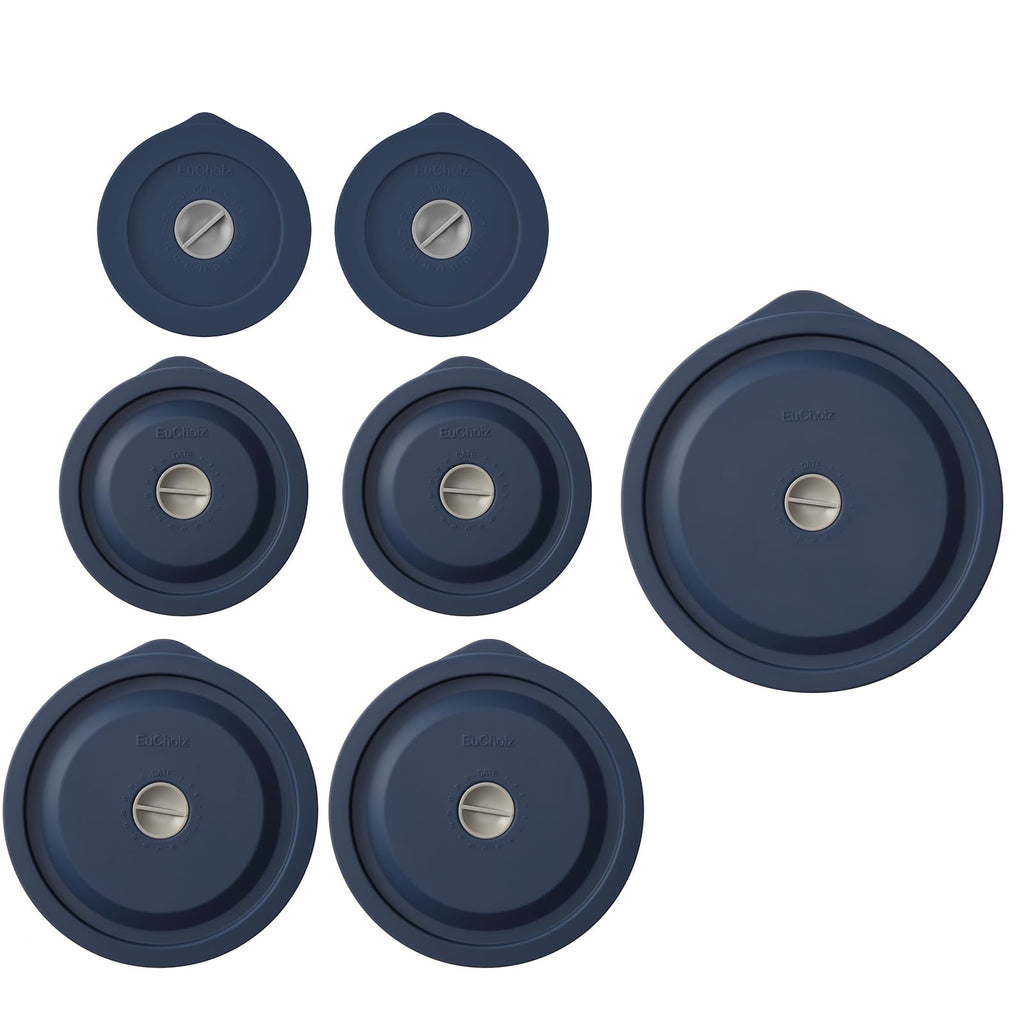 Replacement Lids for Pyrex 7202-PC 1 Cup and 7200-PC 2 Cup and 7201-PC 4 Cup and 7402-PC 6/7 Cup, Silicone Round Storage Cover Lid for Anchor Hocking Glass Bowl 7 Pack Dark Blue