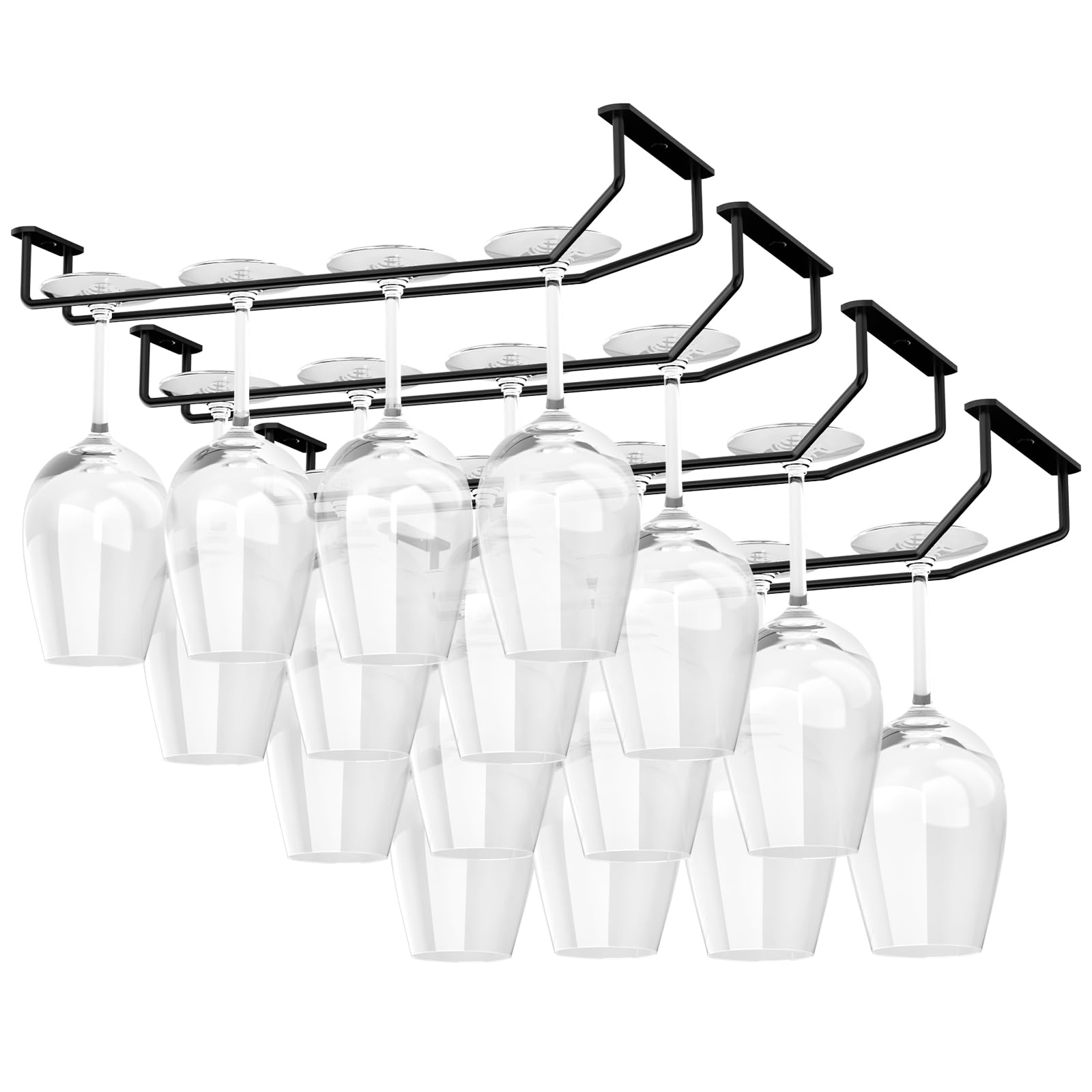 FOMANSH 14-Inch Under Cabinet Wine Glass Rack - Metal Stemware Holder, Single Rail Hanging Rack for Kitchen Bar - Set of 4