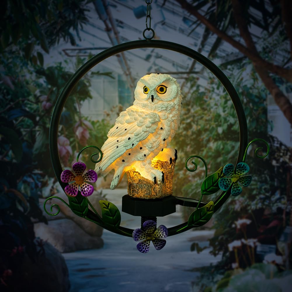Solar Powered Garden Owl Statue Owl Gifts for Owl Lovers Waterproof Hanging Solar for Outdoor Decorative Unique Gifts for Lawn Yard Balcony