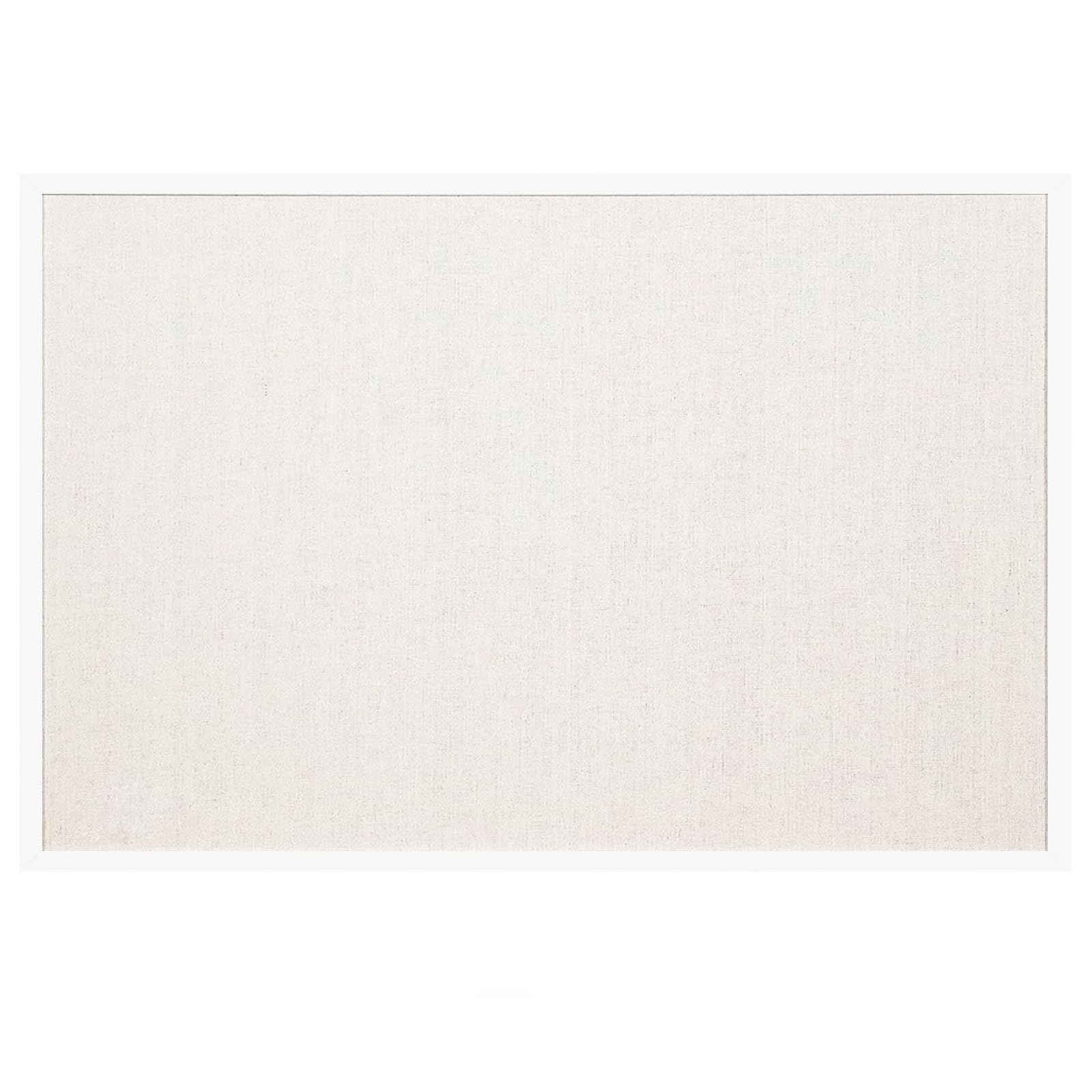 AMKIOKIO 24x36 Inch Linen Cork Board - Stylish Home Decor, Versatile Pinning Surface, Includes Hanging Kit, White-Framed
