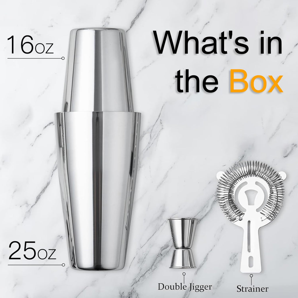 Boston Cocktail Shaker Set, 16 oz&25oz Stainless Steel Martini Shakers for Bartending, Drink Shaker for Bartender Home