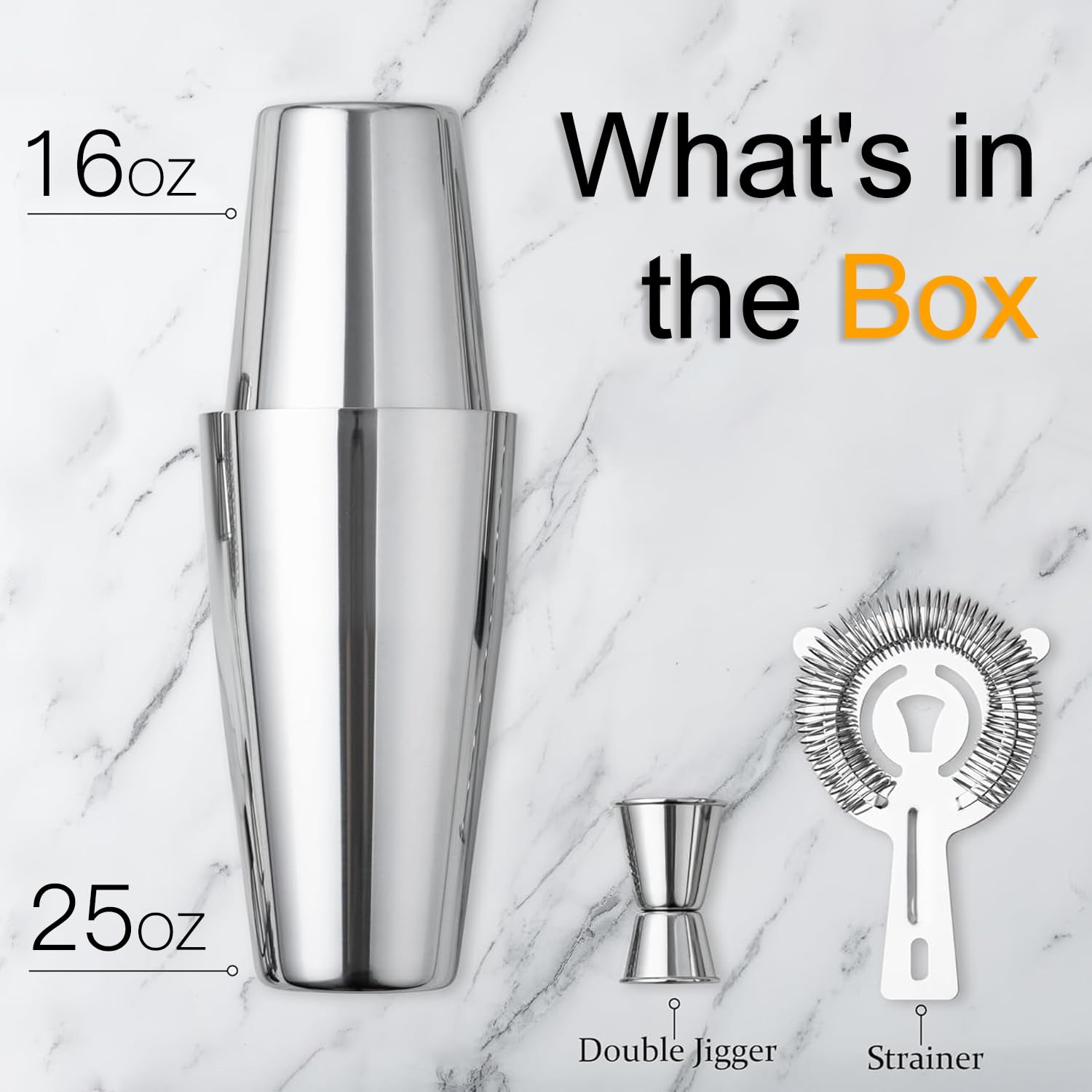 Boston Cocktail Shaker Set, 16 oz&25oz Stainless Steel Martini Shakers for Bartending, Drink Shaker for Bartender Home