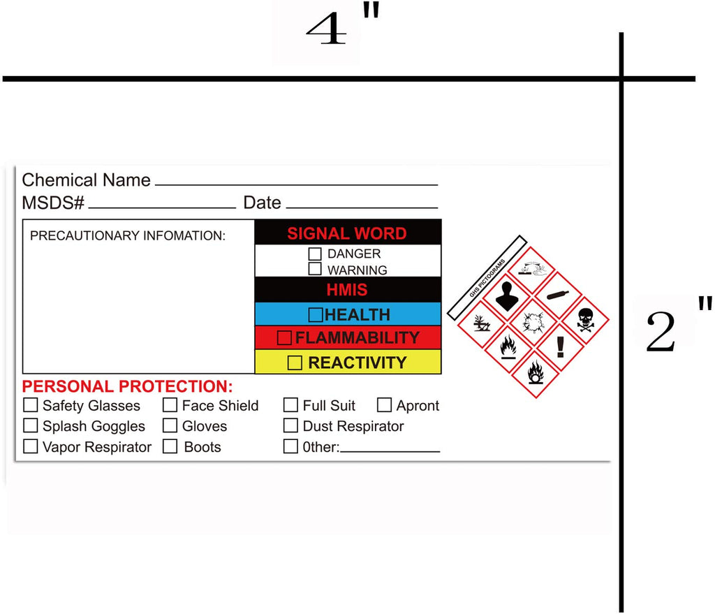 Chemical Identifying and Marking Sticker SDS Stickers Write-in 2x4 inch MSDS Safety Data Sheet Labels 300pcs