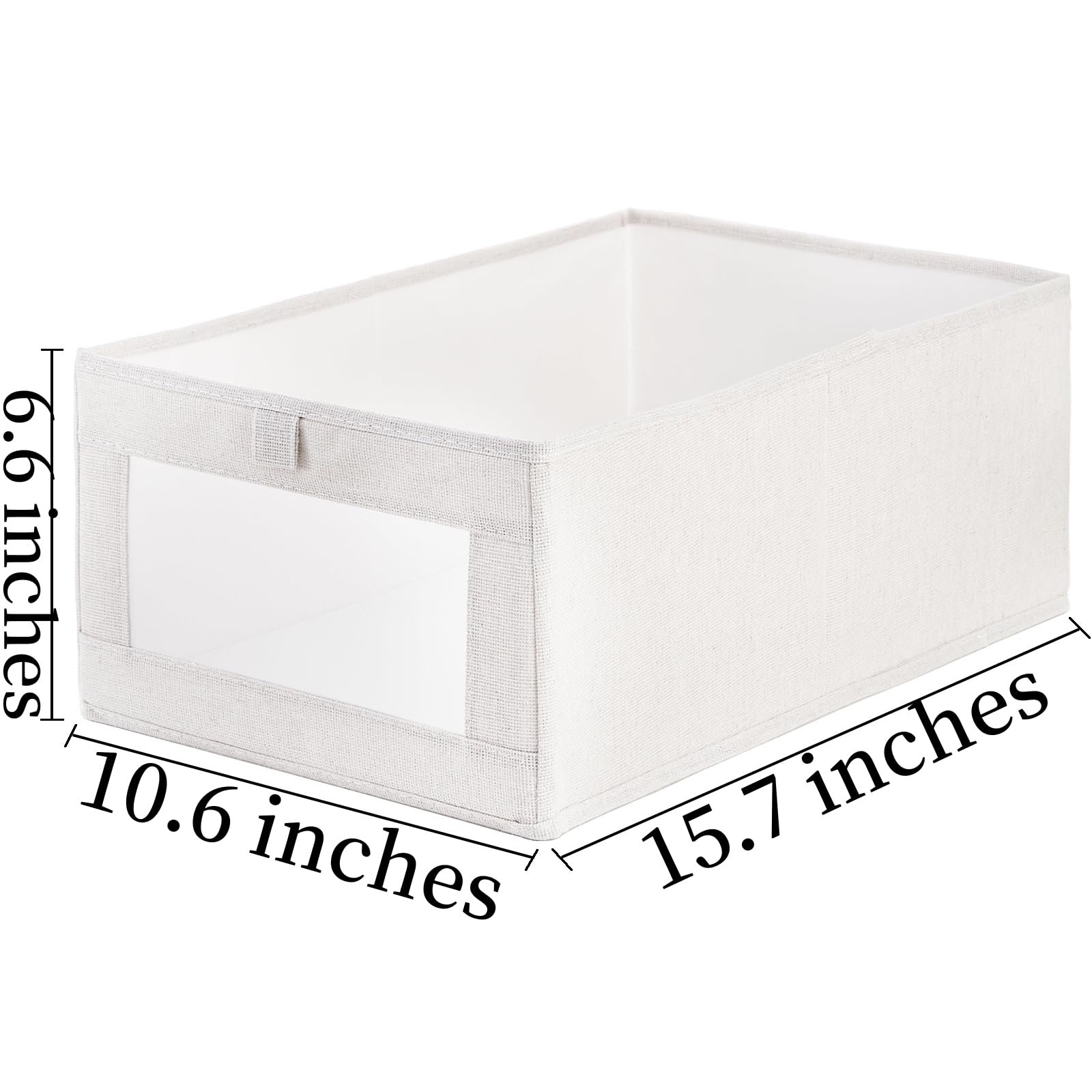 Coloch 6 Pack Linen Storage Bins with Clear Window, Collapsible Closet Storage Box Fabric Clothing Organizer Stackable Organizer Basket for Folded Clothes, Jeans, Toy, Book, Shelves, Closet, Beige