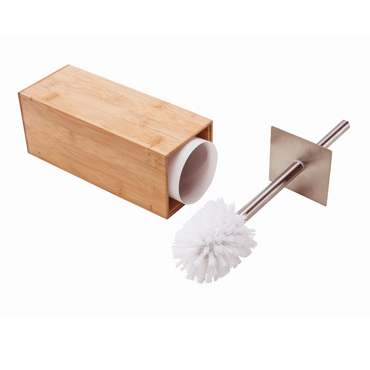 GOBAM Bamboo Toilet Brush and Holder for All Toilet Types - Stainless Steel Handle and Lid - Water Resistant - Toilet Brush Set - Bathroom Cleaning Supplies - Natural