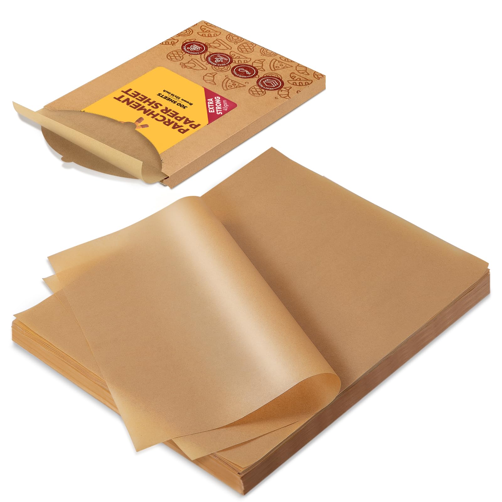 Katbite 300 Sheets 12x16 in Parchment Paper Unbleached, Heavy Duty Baking Paper Non-Stick, Extra Strong Parchment Sheets for Air Fryer, Grilling, Steaming Cooking Bread Cake and Wrapping Foods