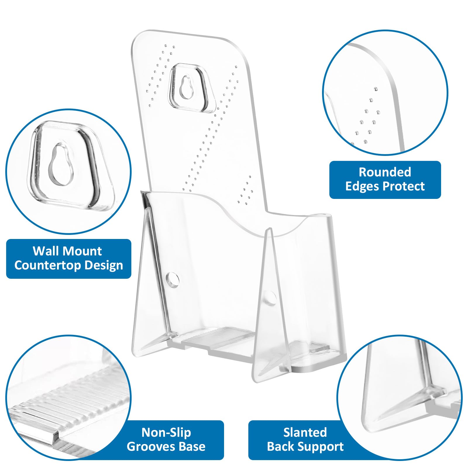 Acrylic Brochure Holder 4x9 Inch, Clear Pamphlet Holder Display Stand for Trifold 4 Inch Flyers, Booklets, Table Signs, Plastic Rack Card Holder for Office, Home, Store, 10 Pack
