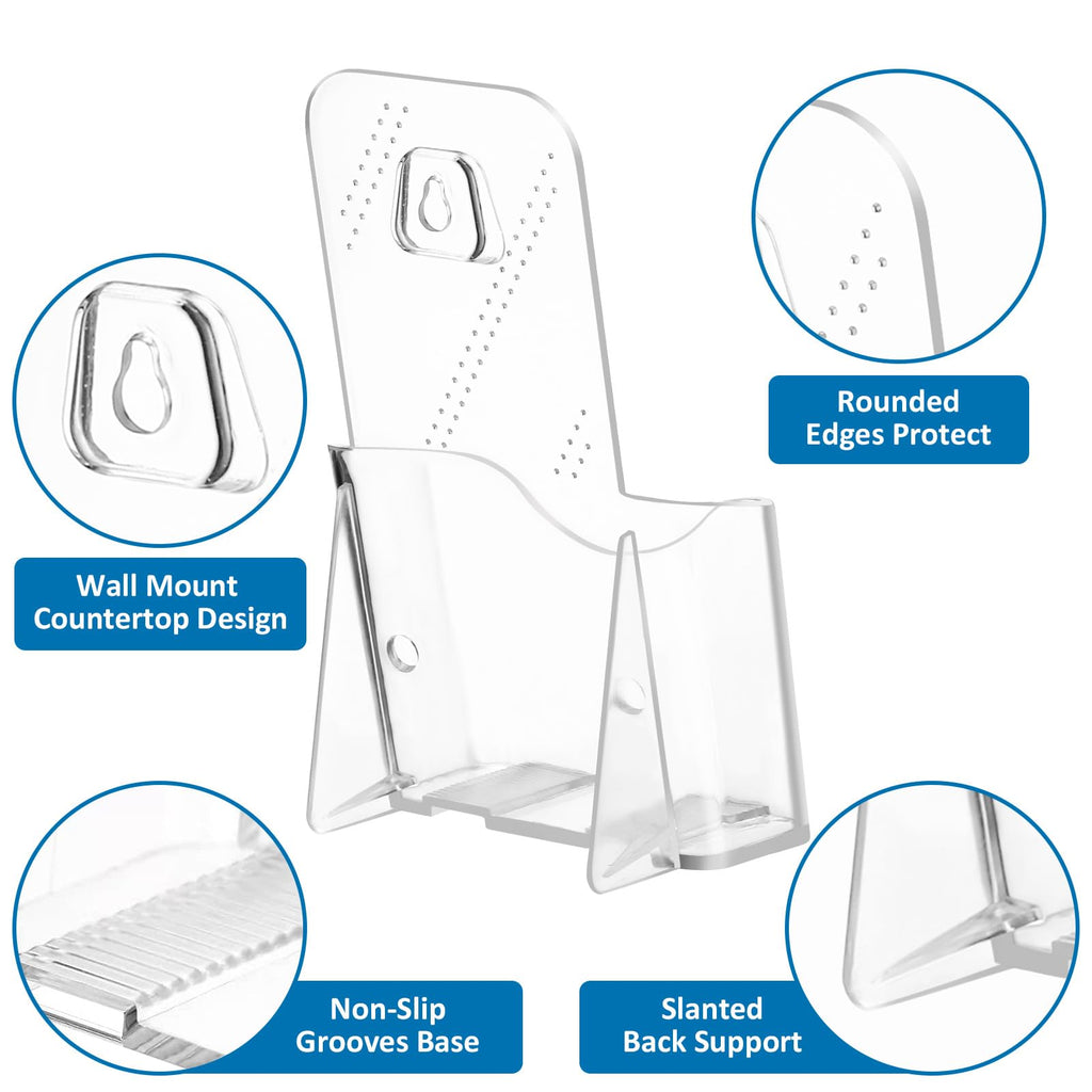 Acrylic Brochure Holder, 6-Pack Plastic Trifold 4 Inches Wide Pamphlet Holder Wall Mount/Countertop Organizer for Display Flyer, Booklet, Document, Literature