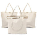 Blank Tote Canvas Bag with Zipper, 3pcs Segarty Cotton Bags with Handles, 12oz Heavy Duty Reusable Washale Grocery Shopping Bags Plain Bags for Women Teacher Kids DIY Art Craft Painting Embroidery