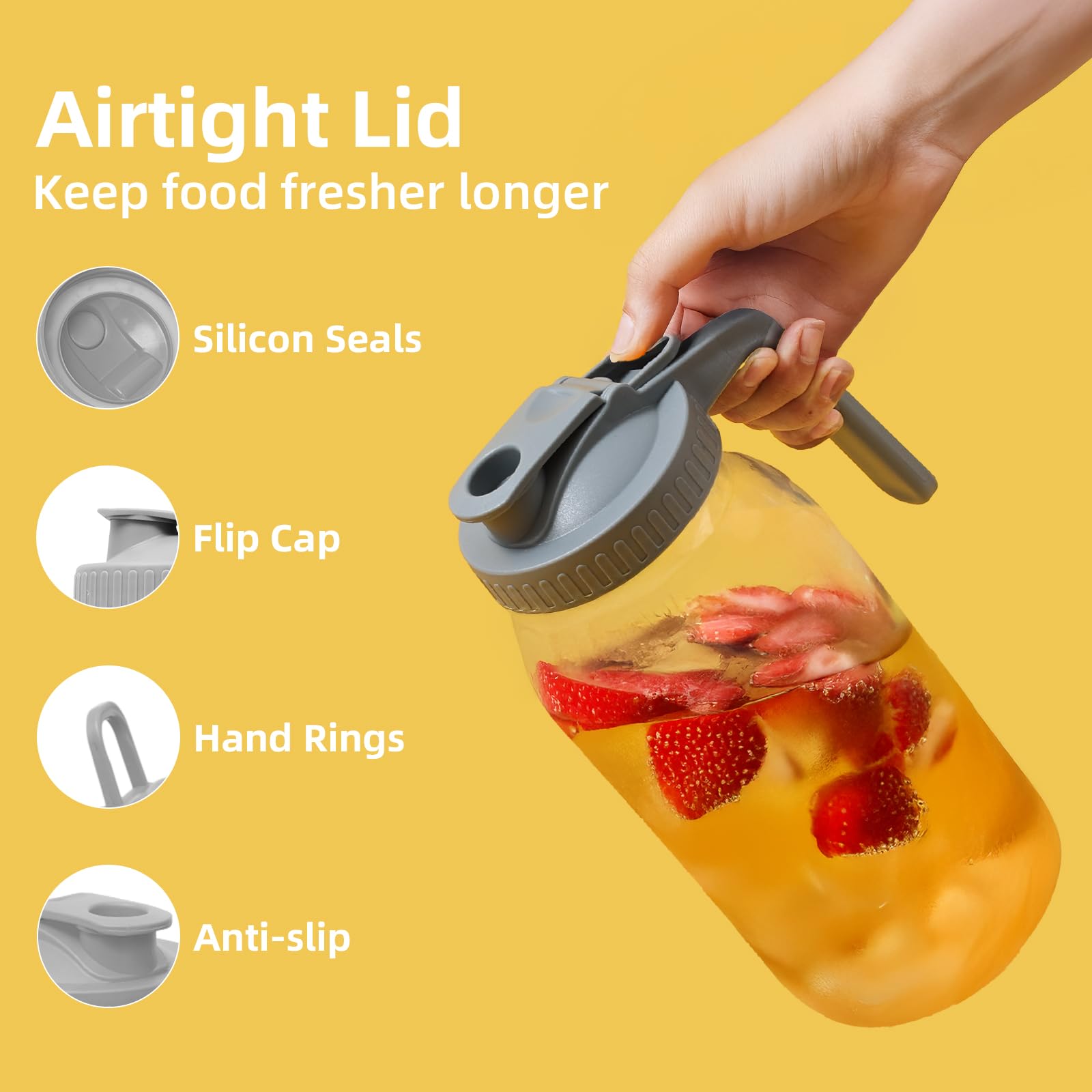AsstarJTK Glass Mason Jar Pitcher - 64 oz/2 Quart Wide Mouth Jug with Lid and Pour Spout, Airtight Seal, Leak Proof Iced Tea Pitcher for Sun Tea, Juice, Breast Milk, Cold Beverages, Coffe
