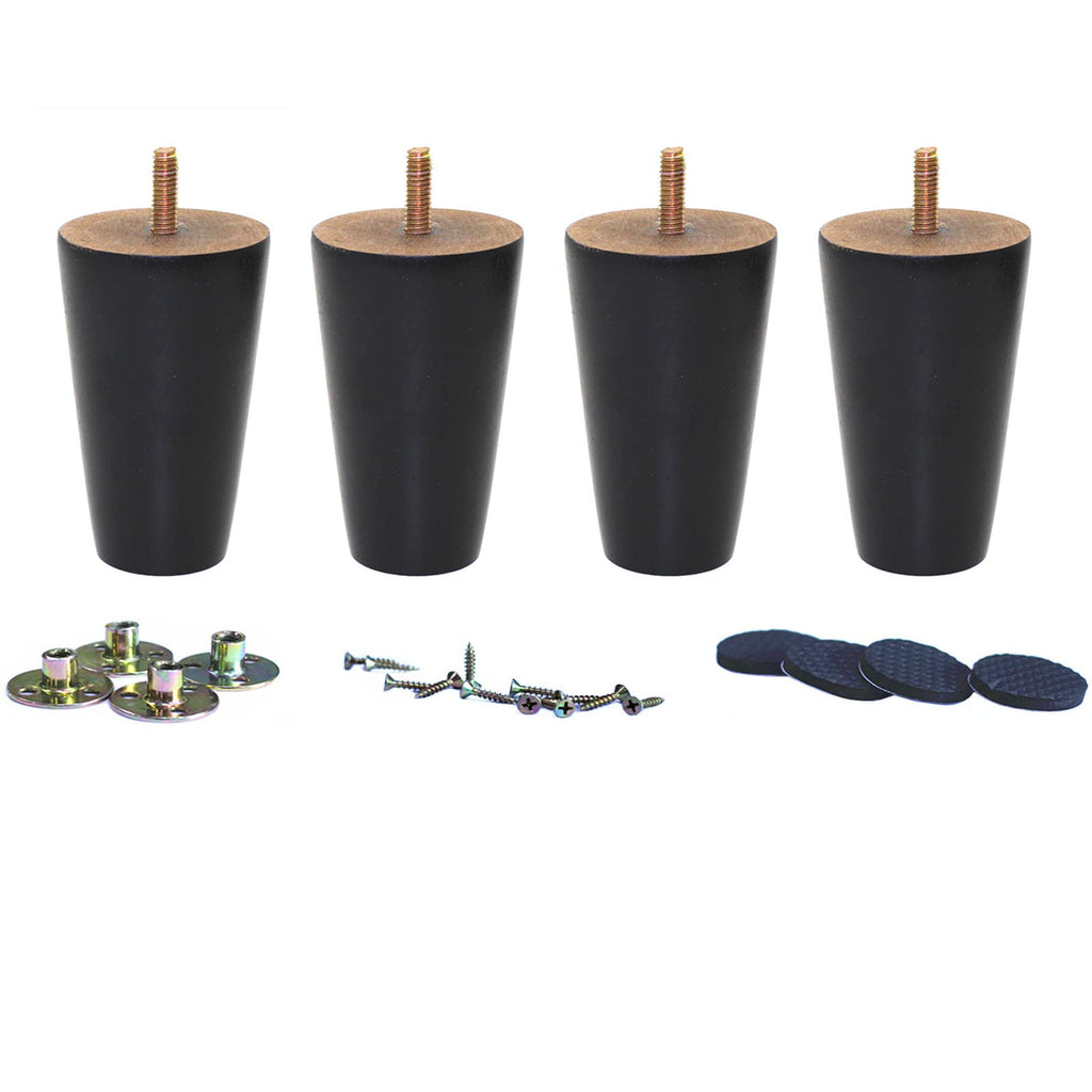 WEICHUAN Black Round Solid Wood Replacement Legs for Sofa, Couch, Chair, Ottoman, Loveseat, Coffee Table, Cabinet Furniture (4" Set of 4)