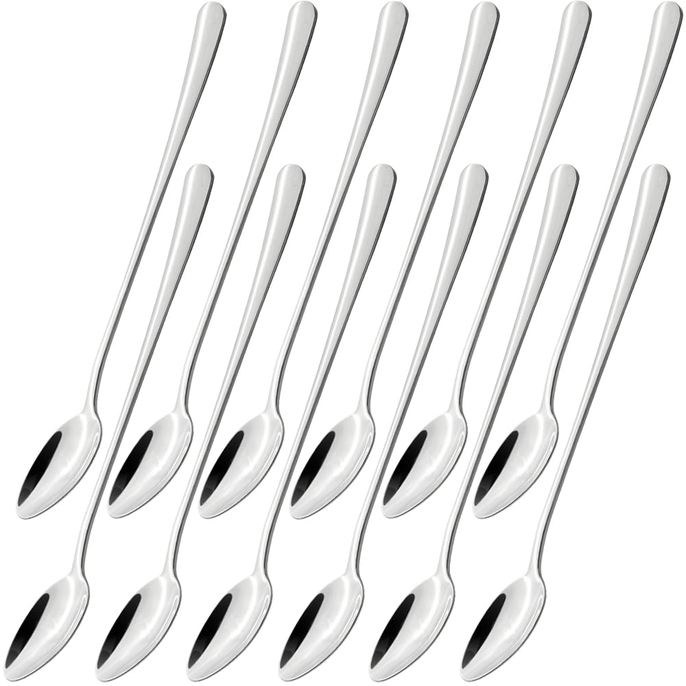 homEdge Stainless Steel Spoon with Long Handle, 21 cm Cocktail Stirring Spoon, Coffee Spoon, Set of 12