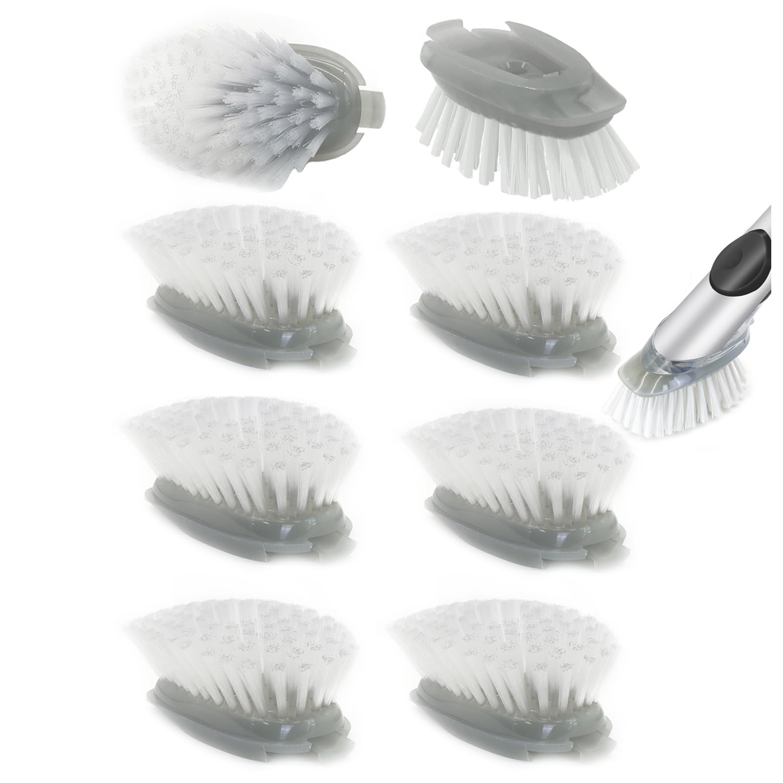 Dish Cleaning Soap Dispensing Brush Refills for OXO Dish Brush - 8 Pack Brush Head Replacement for Scrubber (Grey)