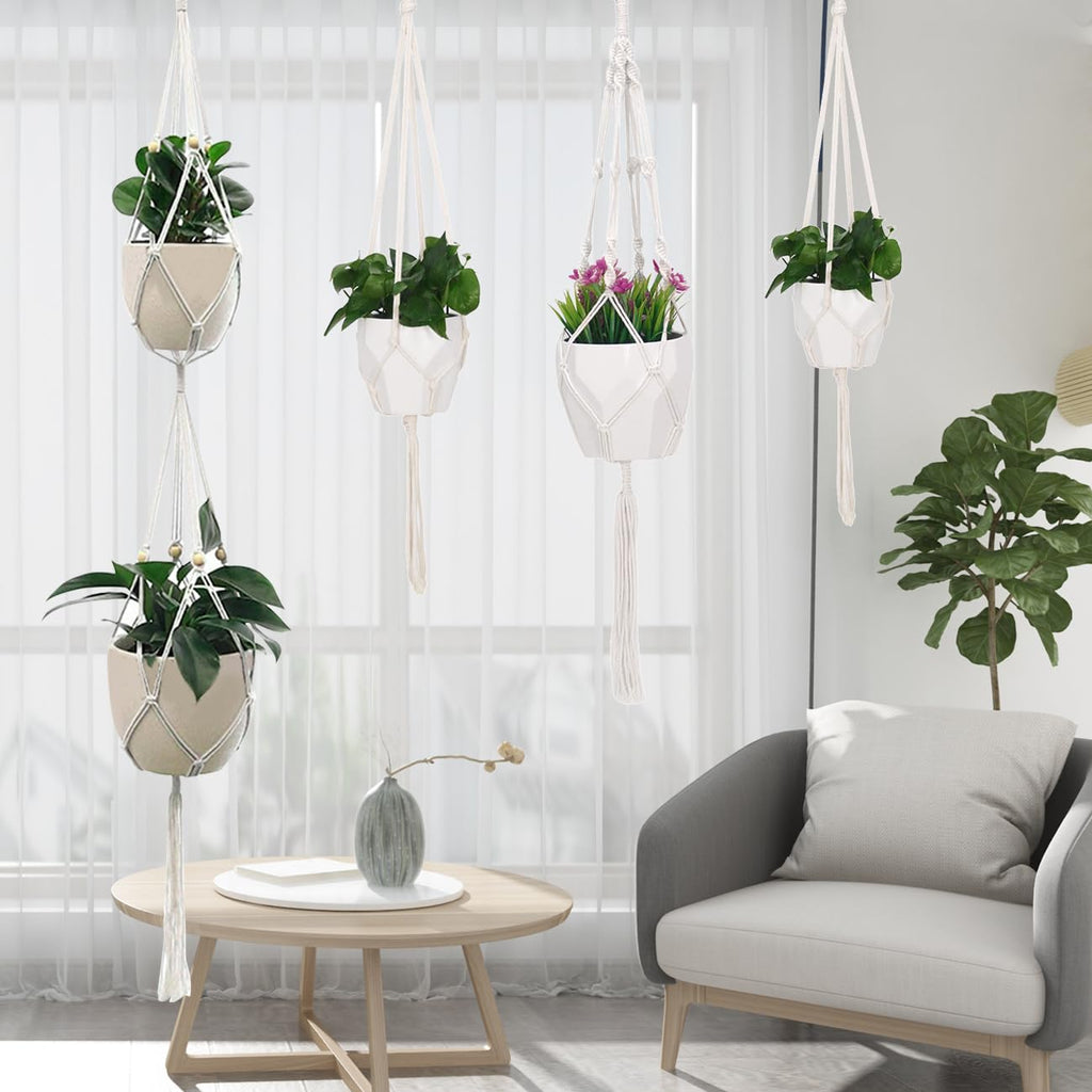 OctBird 6 Pack Macrame Plant Hanger, Hanging Plant Holder with 6 Hooks, Handmade Macrame Hanging Planter Basket Rope Holder for Indoor Outdoor Plants Décor