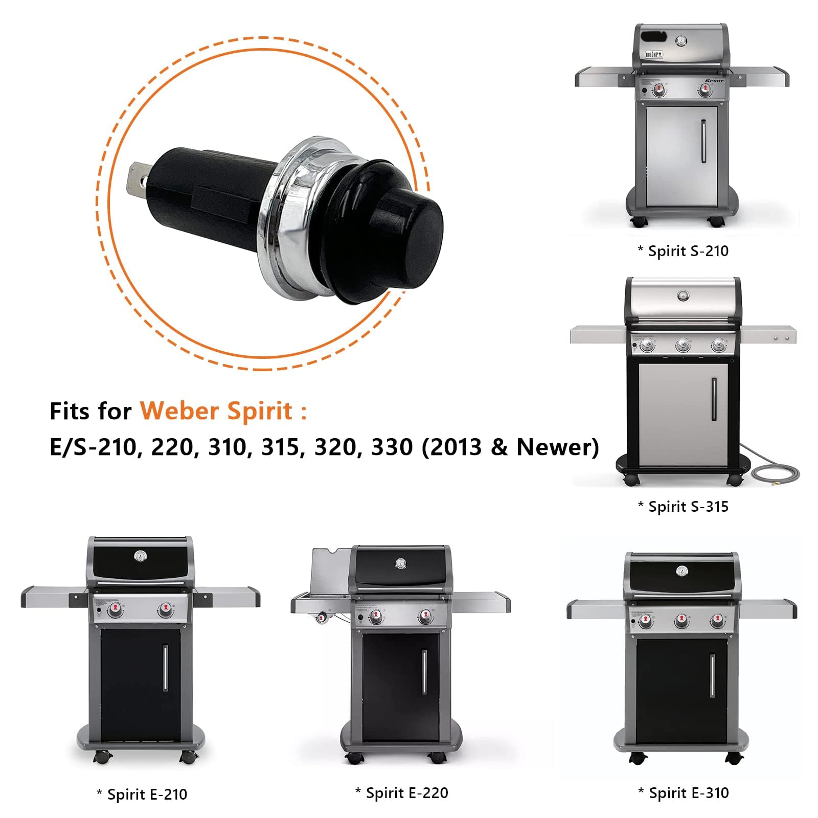Replacement for Weber Igniter Push Button/Switch, Fit for Weber Spirit E/S-210 220 310 315 320 330 Gas Grills, 7642 7643 Partial Replacement