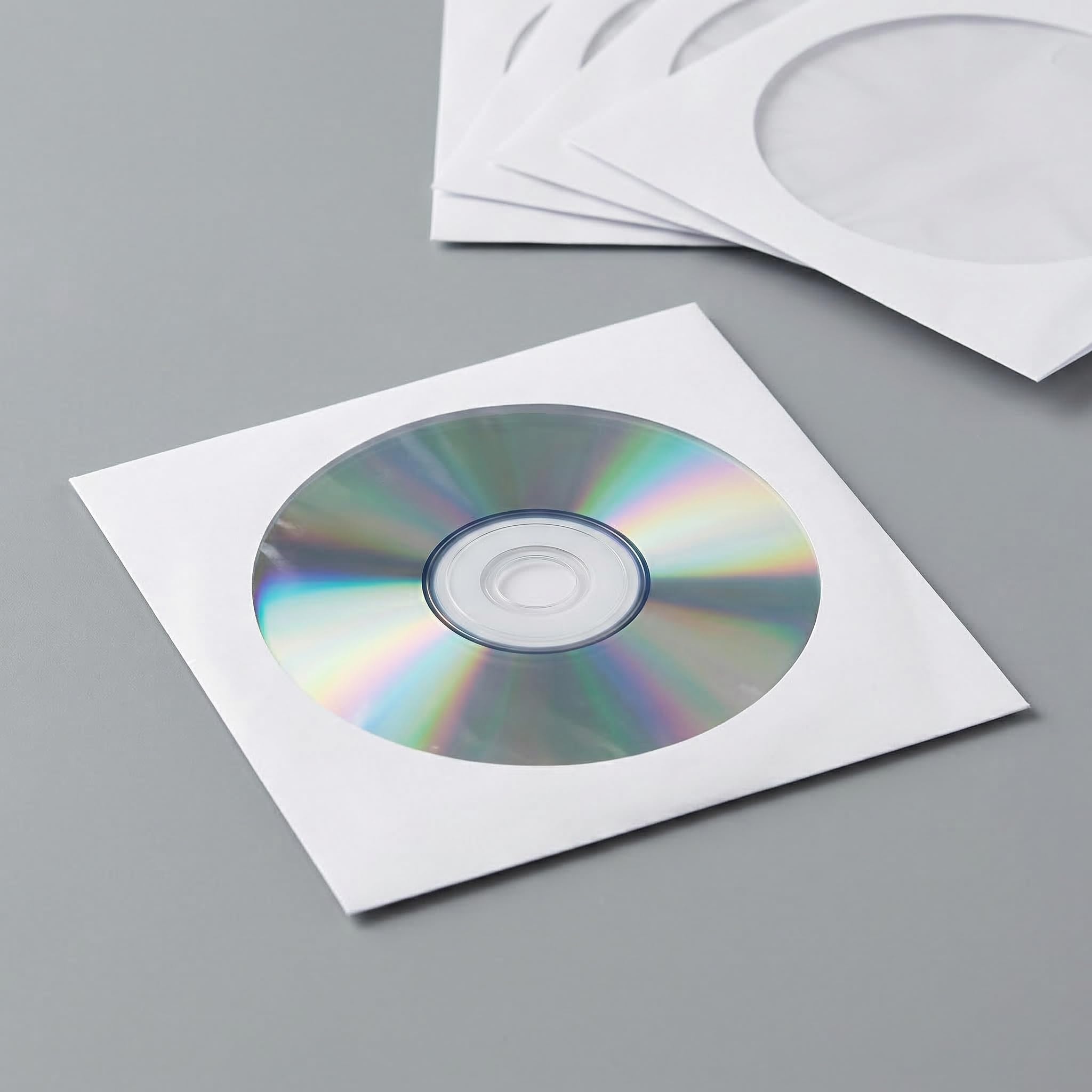 Fasmov 1000 Pack Thick White Paper CD DVD Sleeves Envelope with Clear Window and Flap, Dust Proof Protective Disc Storage for Music, Movies and Home Office