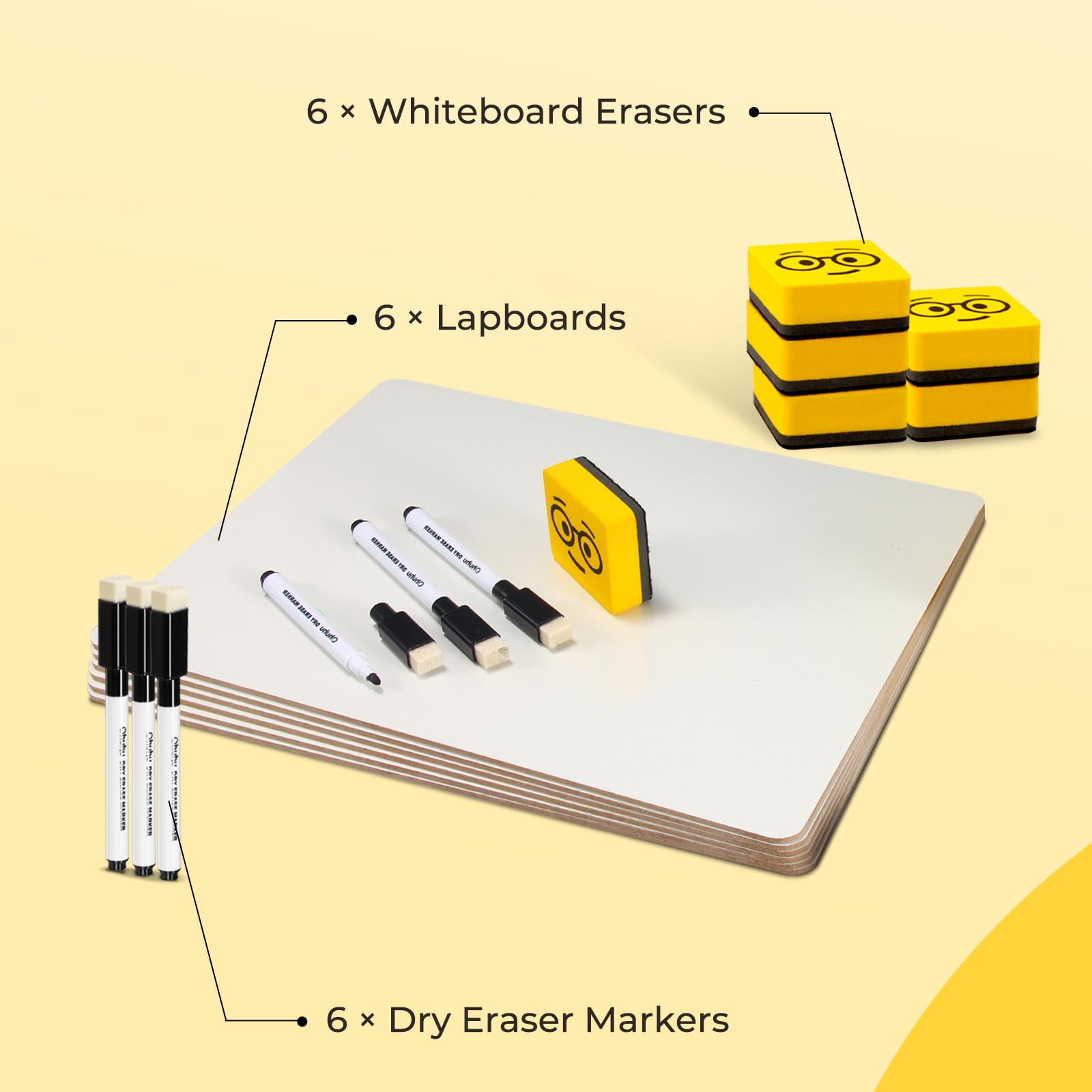 Ohuhu 6-Pack Small Dry Erase Boards, 9 x 12 Inch Mini White Boards, Double-Sided Plain Whiteboards Set – Includes 6 Lapoards,6 Markers & 6 Erasers, Ideal for Classrooms, Homeschools & Group Games