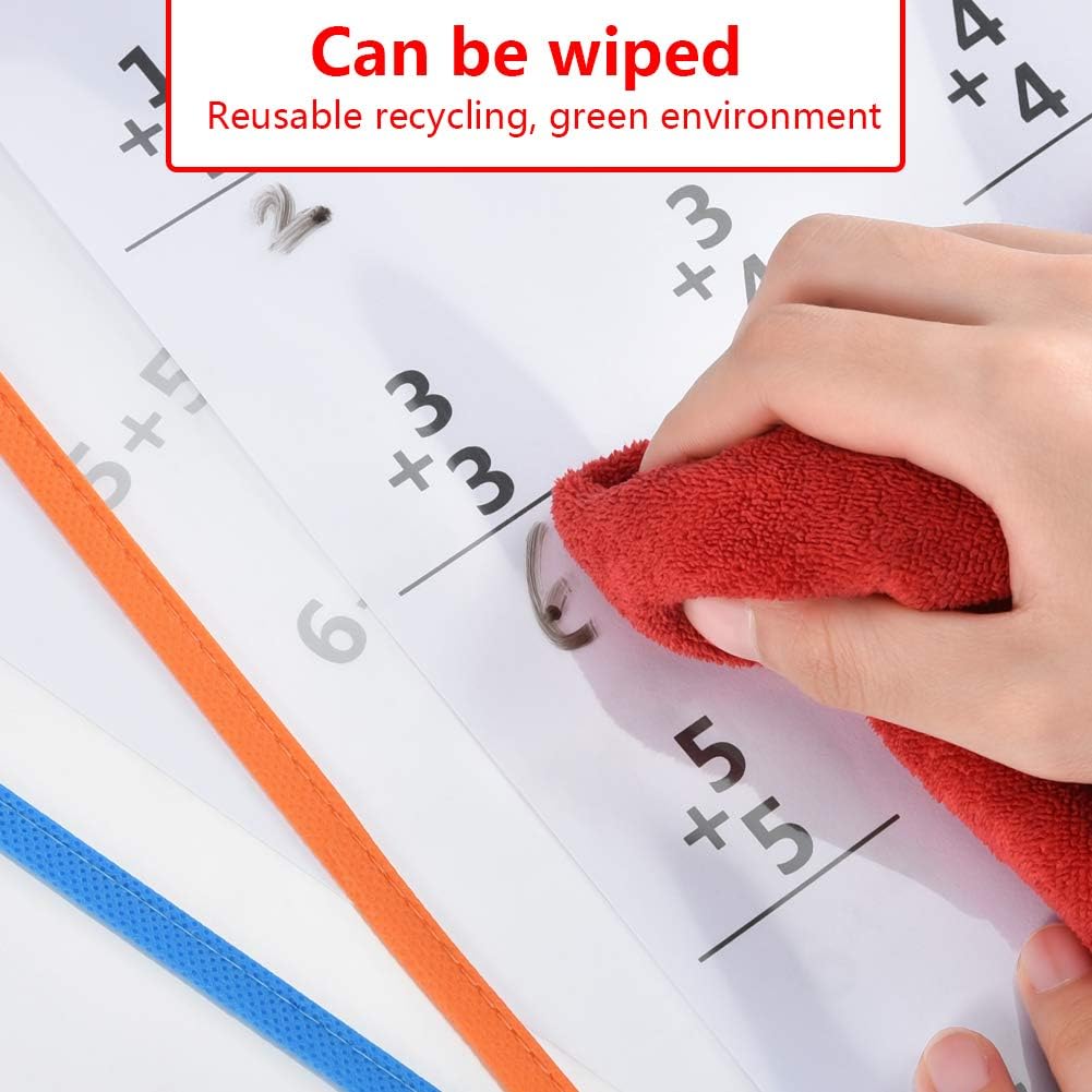 20 Pcs Reusable Dry Erase Pockets Sleeves, 13.6" X 10" Job Ticket Holders, Clear Dry Erase Sheet Protectors for Office School Classroom & More, 10 Colors