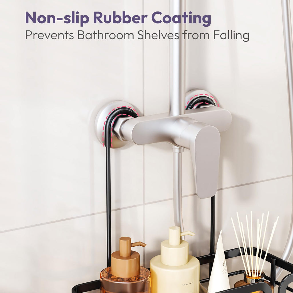 SWTYMIKI Shower Caddy Hanging - Over the Door Shower Caddy with Soap Holder, 11 Hooks, 2 Installation Ways, Stainless Steel Rustproof Shower Shelves, Black