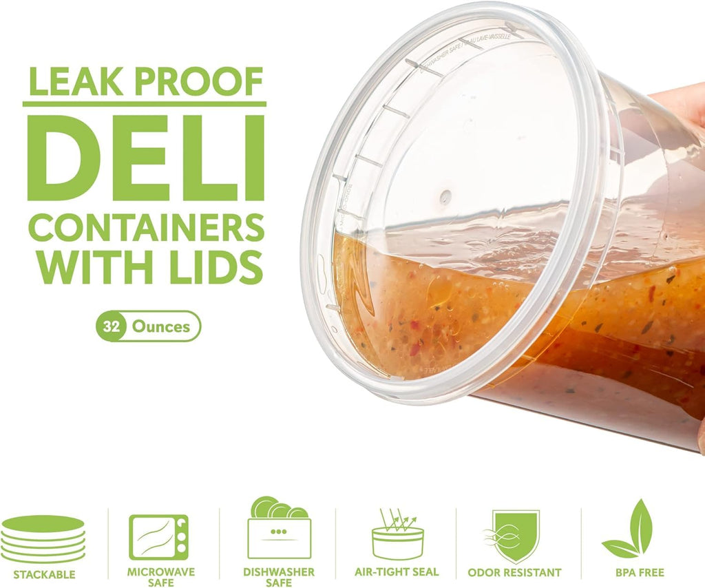 Deli Food Containers with Lids - 24 Sets 32 oz Airtight Food Storage Containers, Freezer/Dishwasher/Microwave Safe, Soup Containers For Takeout Meal Prep Storage