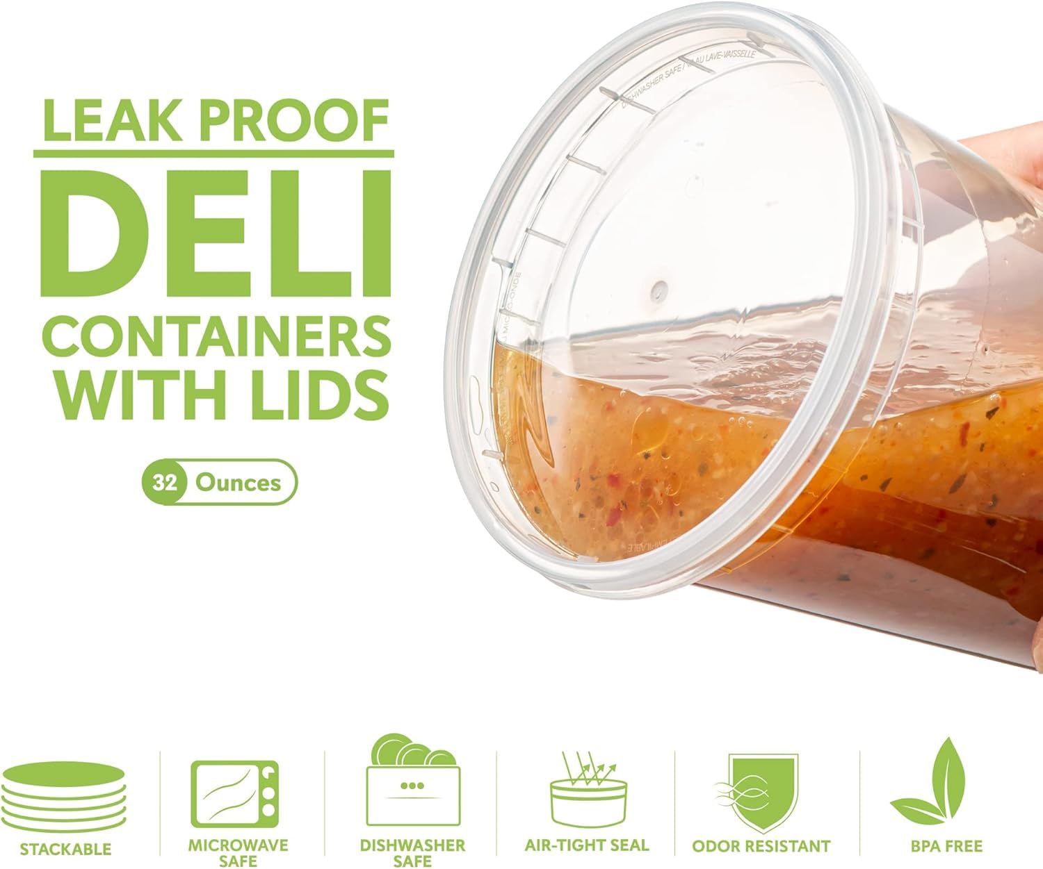 Deli Food Containers with Lids - 24 Sets 32 oz Airtight Food Storage Containers, Freezer/Dishwasher/Microwave Safe, Soup Containers For Takeout Meal Prep Storage