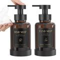 Luxspire Foaming Soap Dispenser, Glass Foam Pump Soap Dispenser, Non-Slip Hand Soap Dispenser with 5 Waterproof Labels, 15 Oz Refillable Liquid Soap Dispenser for Bathroom & Kitchen, Amber, 2 Pack