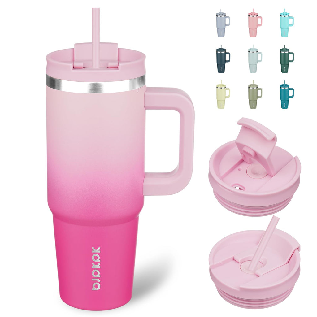 BJPKPK 30oz Stainless Steel Insulated Tumbler with Handle and Lid Straw Travel Coffee Mug Thermal Cup,Cherry Blossom