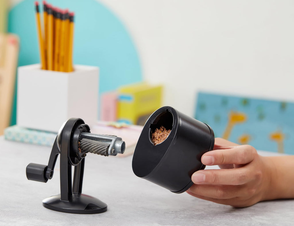 Bostitch Office Wall Mount Manual Pencil Sharpener, Tip Saver, 8 Hole Dial, 6X Longer Cutter Life, Vertical or Horizontal Mounting Black (MPS1-BLK)