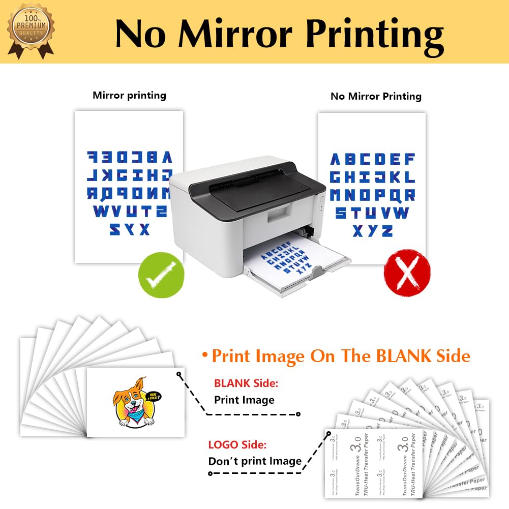 TransOurDream Tru-Iron on Heat Transfer Paper for Dark Fabric (20 Sheets, 8.5x11", Dark 3.0) T Shirt Transfers Paper for Inkjet Printer Printable Heat Transfer Vinyl for T-Shirts (TRANS-D3-7-20)