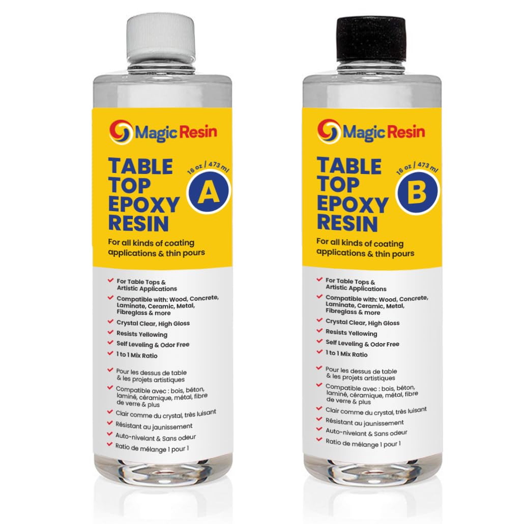 Magic Resin | Epoxy Resin for Table Tops & Coatings | 32 oz (946 mL) | Premium Quality | High Gloss Thick Clear Coat | Table Tops, Bar Tops, Countertops, Artworks, Seal Coats etc.