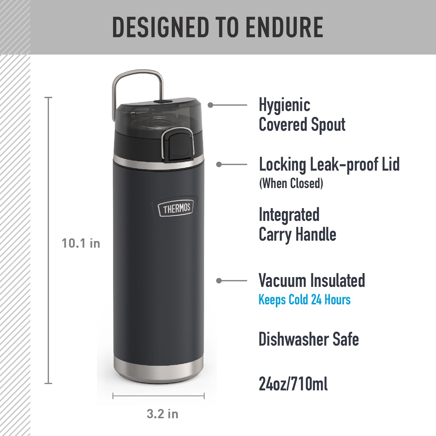 THERMOS, ICON Series, Stainless Steel Water Bottle w/Spout, Granite, 710mL
