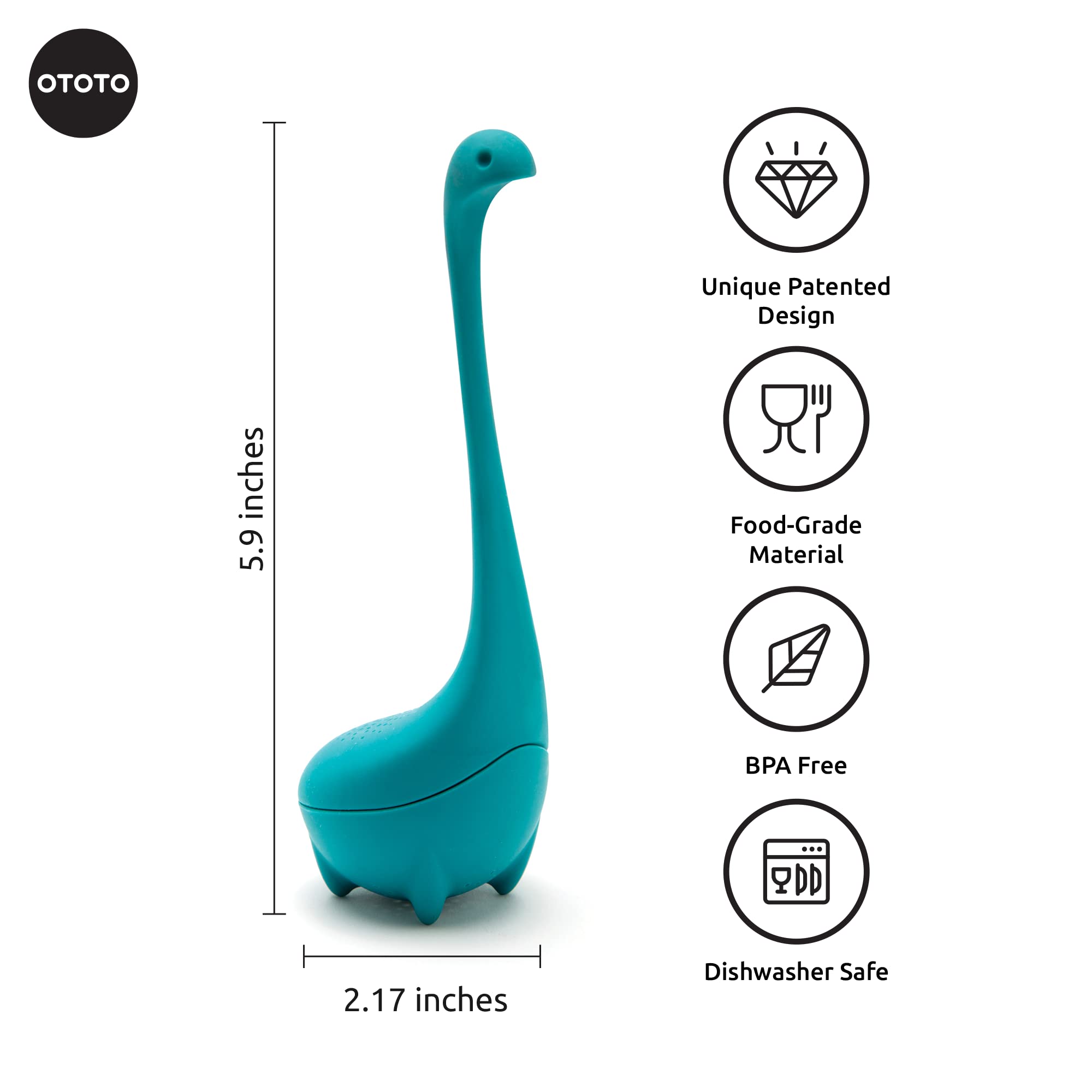 Silicone Tea Infuser by OTOTO - Dinosaur Tea Steeper, Tea Accessories, Loose Leaf Tea Infuser, Tea Strainer, Cute Gifts, Infuseur à Thé (Turquoise)