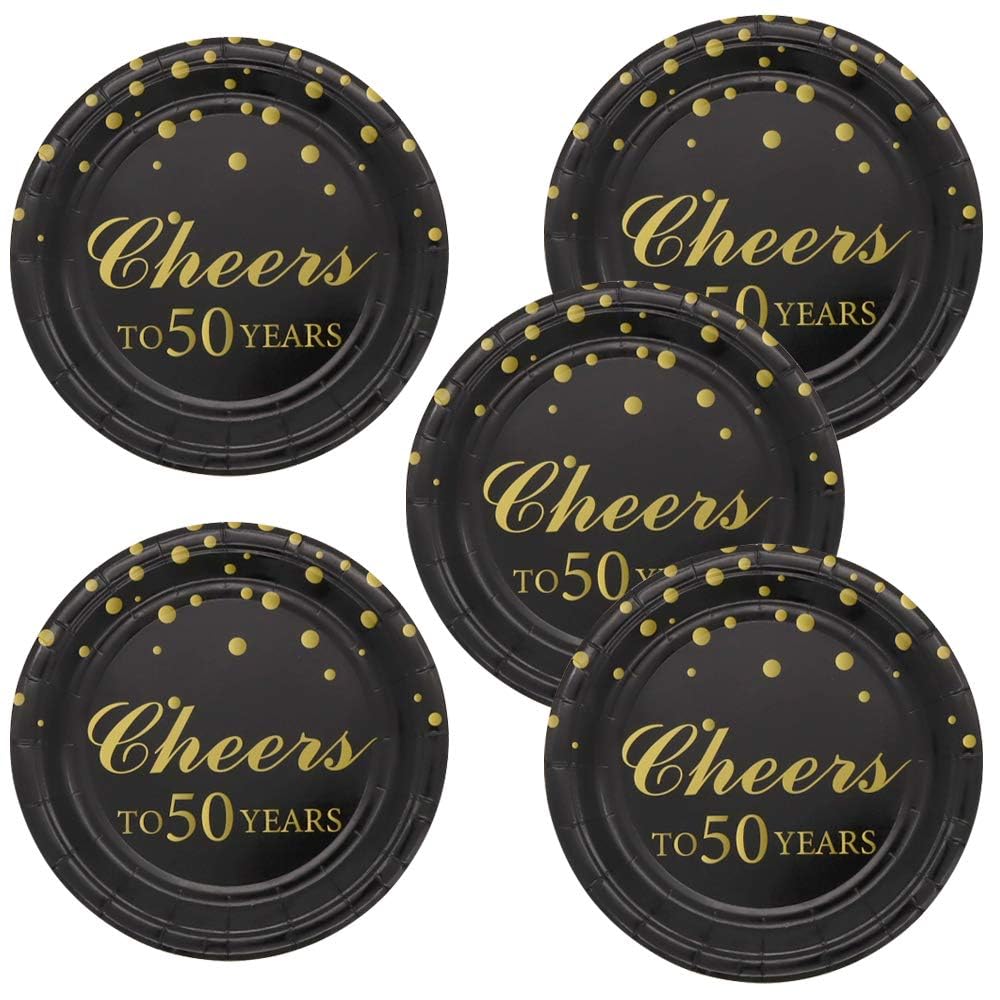 Pandecor 50th Birthday Party Supplies,50 PCS Cheers to 50 Years Disposable 7 Inch Paper Plates Dessert Plates for 50 Years Anniversary Party