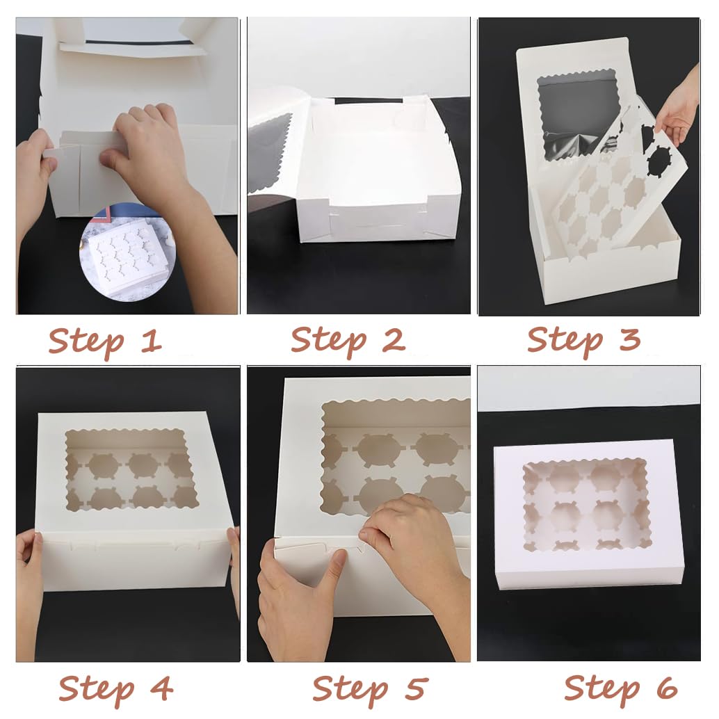 20 Pack Cupcake Boxes Cupcakes Carrier 12 Cupcake Containers,12 Cupcake Boxes with Window,Food Grade Cupcake Holders Bakery Carrier Boxes for Cupcakes,Muffins,Pastries (White,12.8" x 10" x 3.5")