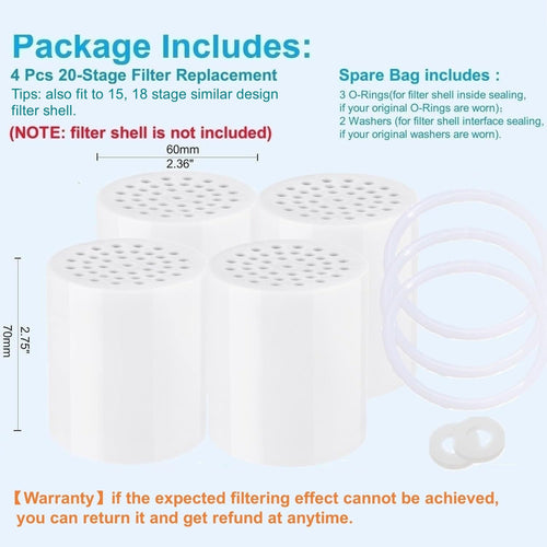 4 Pc Luxau 20 Stage(Also Fit 15, 18 Stage) Shower Filter Replacement Cartridge, Shower Head Filter Refill, for Hard Water Chlorine Heavy Metal, Skin Hair, Fit Any Similar Design Shower Water Filter