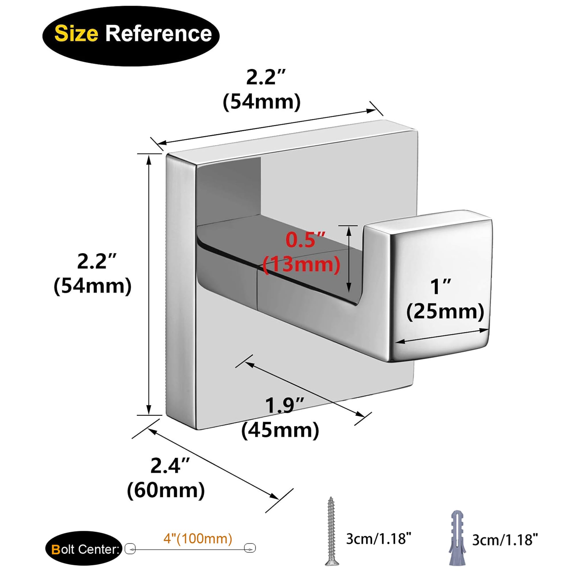 Nolimas Bath Towel Hook SUS 304 Stainless Steel Square Clothes Towel Coat Robe Hook Cabinet Closet Door Sponges Hanger for Bath Kitchen Garage Heavy Duty Wall Mounted, Chrome Polished Finish,4Pack